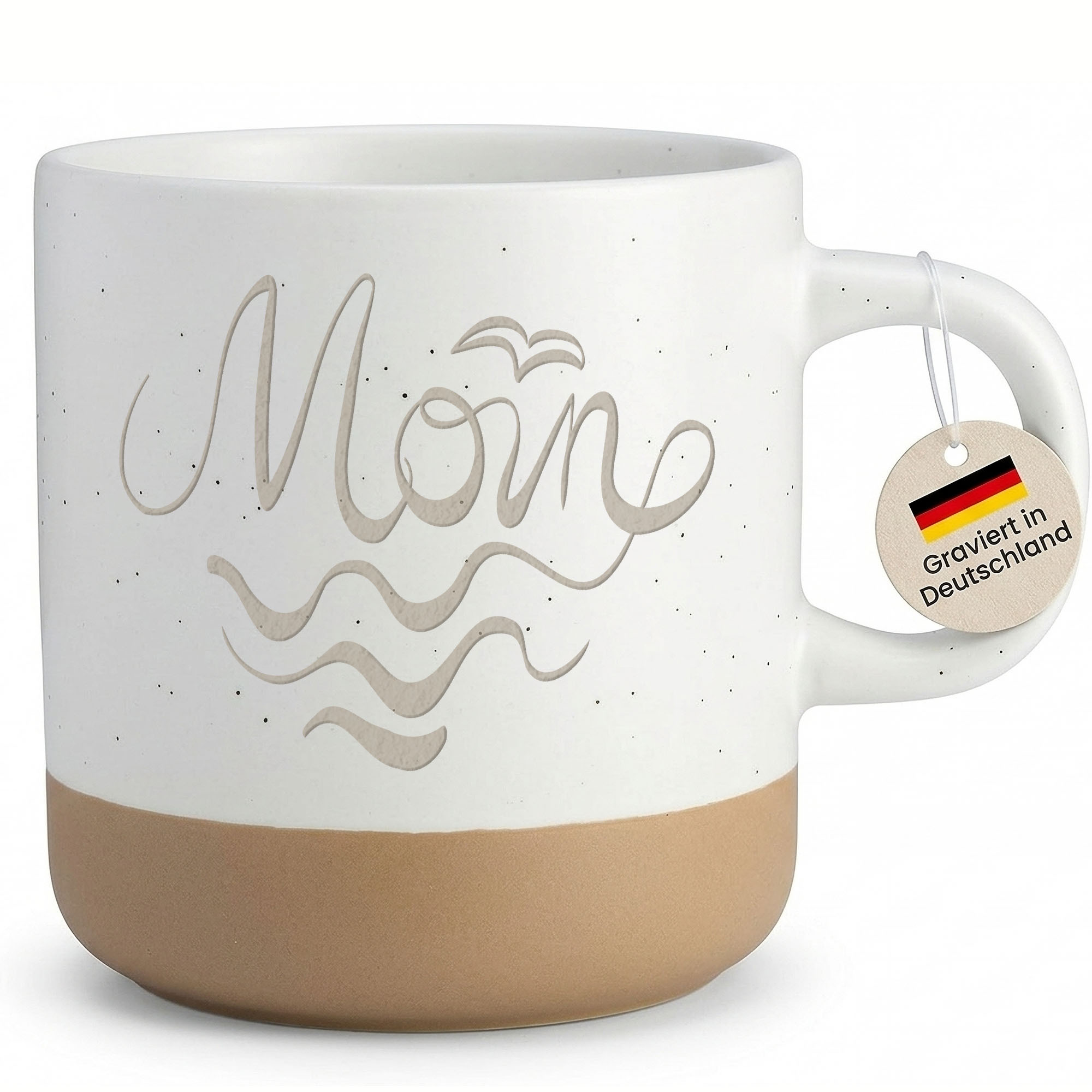 Image of Cup With Engraving, Coastal Motif With Seagull And Waves, Maritime Coffee Cup For North Sea Fans, Gift For , Stoneware