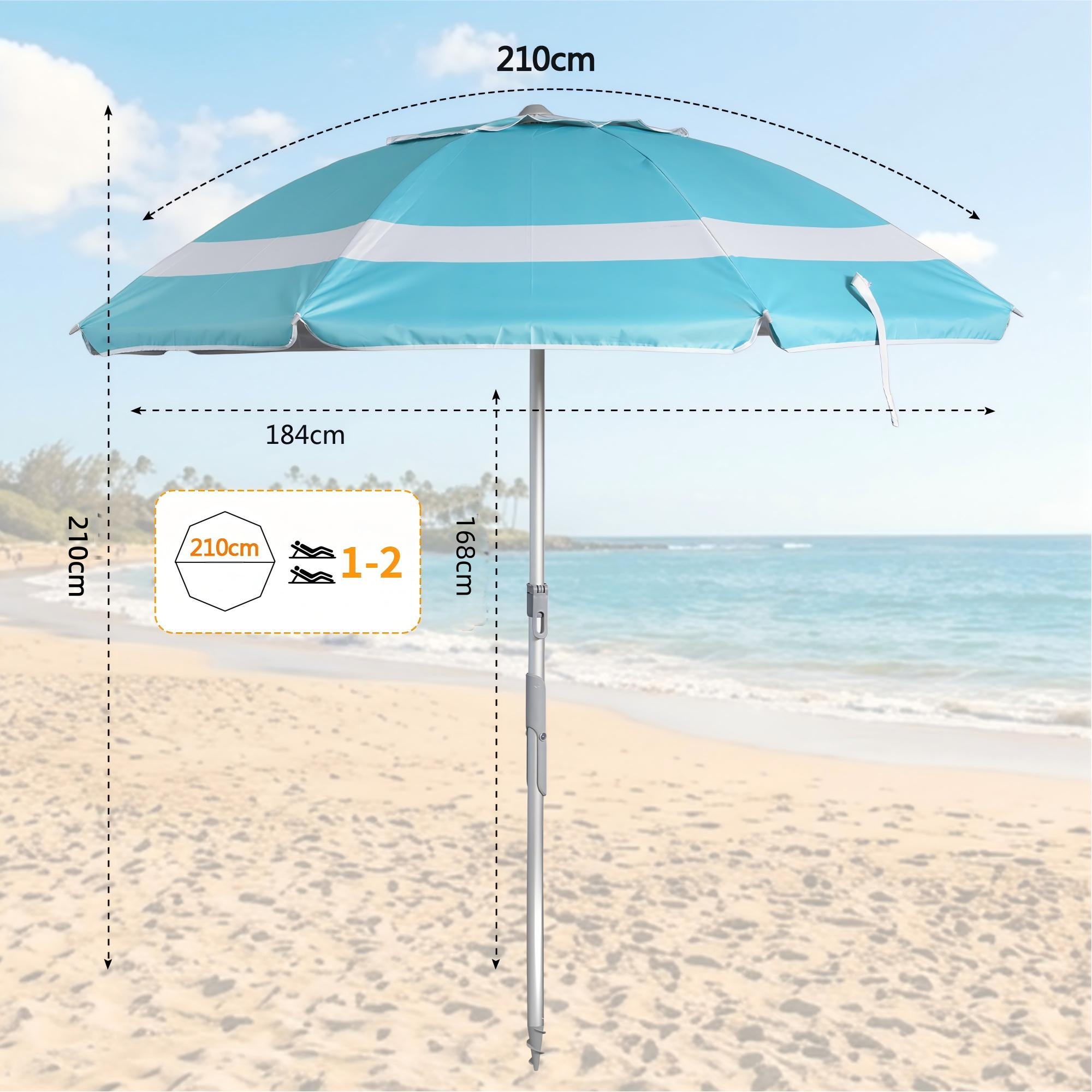 Image of Aubor 360° Tiltable Beach Umbrella Sun Umbrella, Ø 180 Cm Functional Travel Umbrella, Garden Umbrella Patio Umbrella With Screw-in Pole & Carry Bag, Uv50+ Sun Protection
