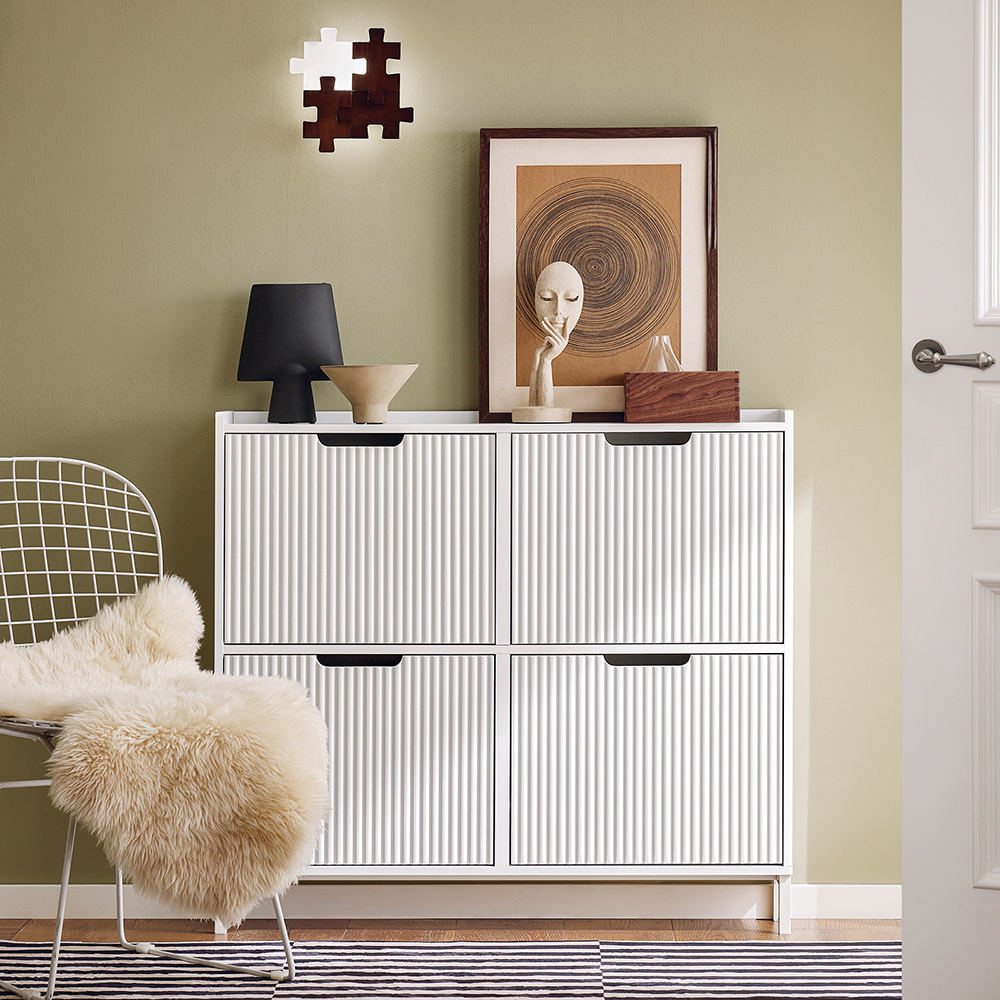 Image of Slim Shoe Cabinet With 4 Flaps, Space- Shoe Organizer, High Shoe Rack, Closed Hallway Cabinet For Entryway, 100x91x19cm, White, Fsr177-l-w, Sobuy