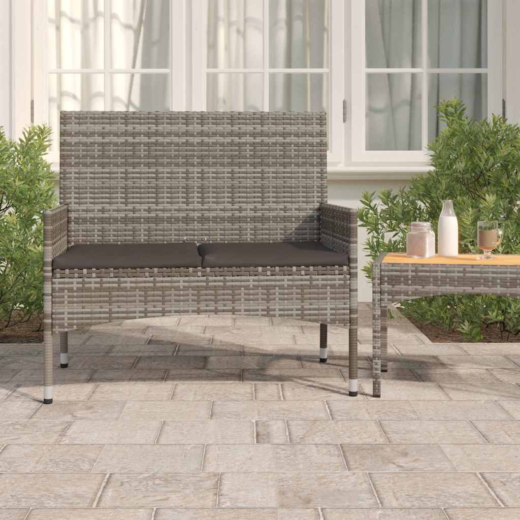 Image of Vidaxl Garden Bench, 2-seater Bench With Cushions, Bench With Armrests Backrest, Park Bench Garden Furniture , Grey Poly Rattan