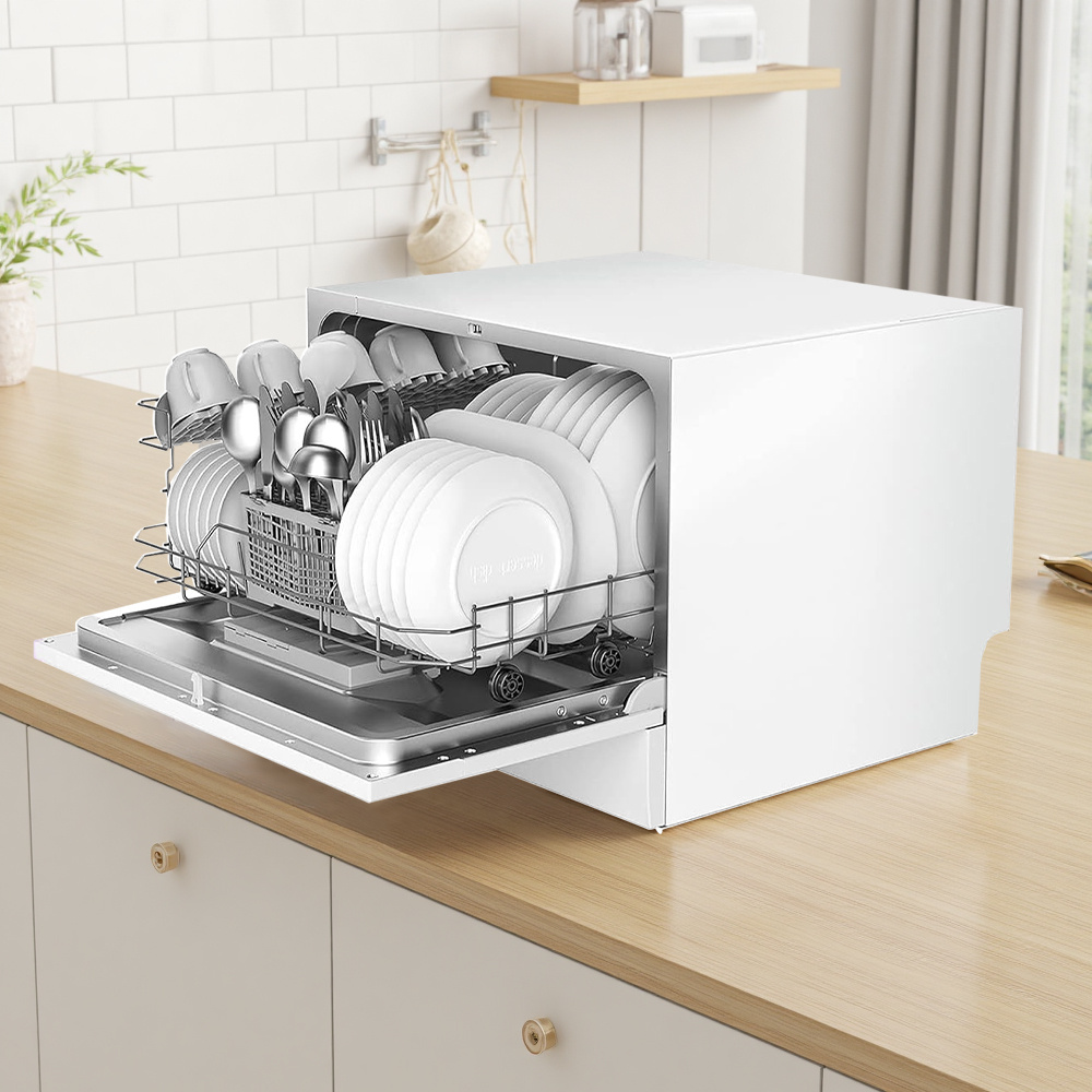 Midea COMFEE' Compact Tabletop Dishwasher – 6 Place Settings (Fits 67 Tableware Pieces, Up to 250mm Plates), 47dB Quiet Noise, Mini Countertop Size for Small Families & Couples, LED Display, 1-24H Delay Start, 6.5L Low Water (1/5 Vs Handwashing), White (Energy Class F) – Space-Saving for Small Kitchens