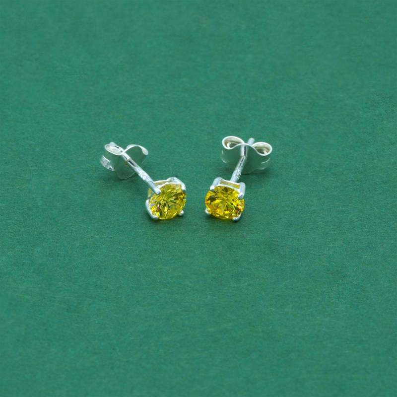 Women's 925 Sterling Silver Citrine CZ Stud Earrings