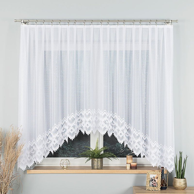 Happiness - Fringed Curtain With A Cut At - 300x160 Cm - White