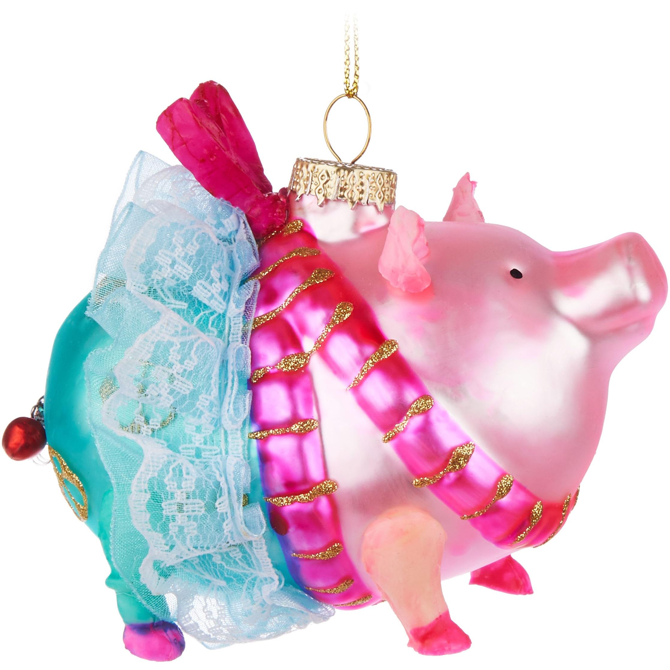 Image of Brubaker Funny Pig With Bow And Tutu - Glass Christmas Ornament - Hand-painted And Mouth-blown - Christmas Tree Decoration Figurines Christmas Decor Pendant - Decorative Tree Ball