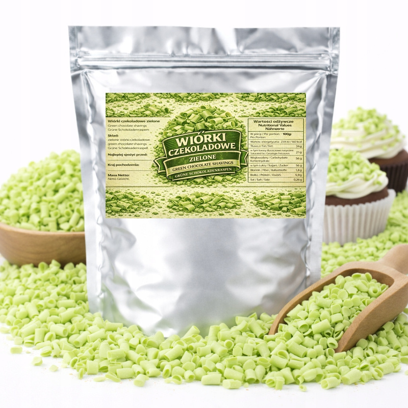 Green Chocolate Shavings - Cake, Pastry, And Dessert Topping 25g