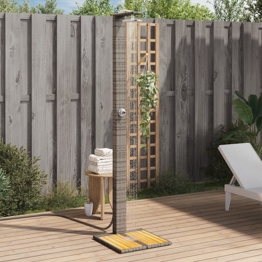 Image of Garden Shower, Outdoor Shower With Slatted Floor , Terrace Shower For Pool And Swimming Pool, Garden Furniture Terrace Set, Gray Poly Rattan Acacia Wood