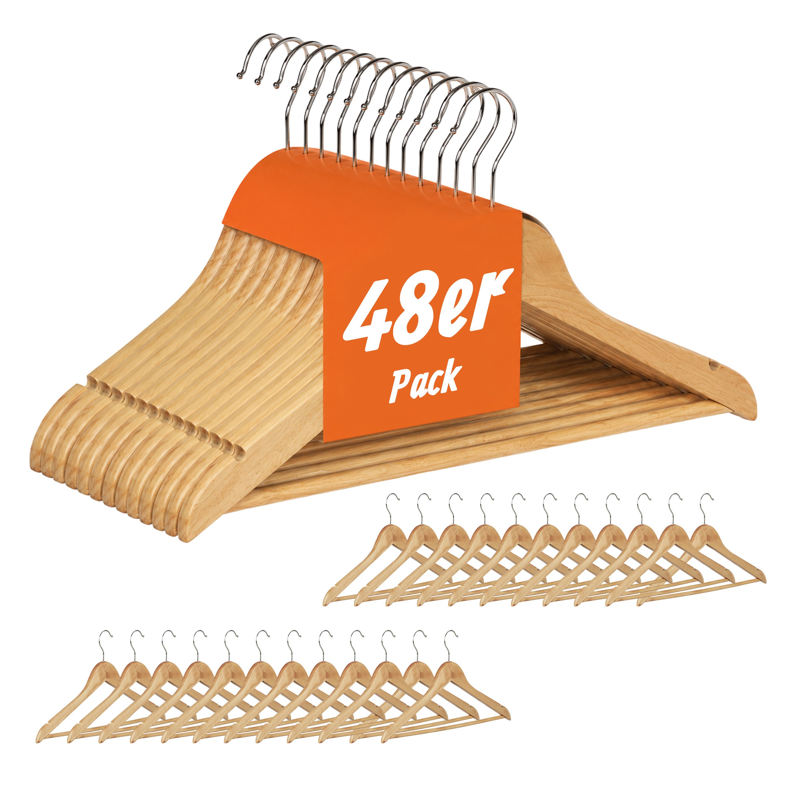 48pcs Clothes Hanger Set In Natural/silver