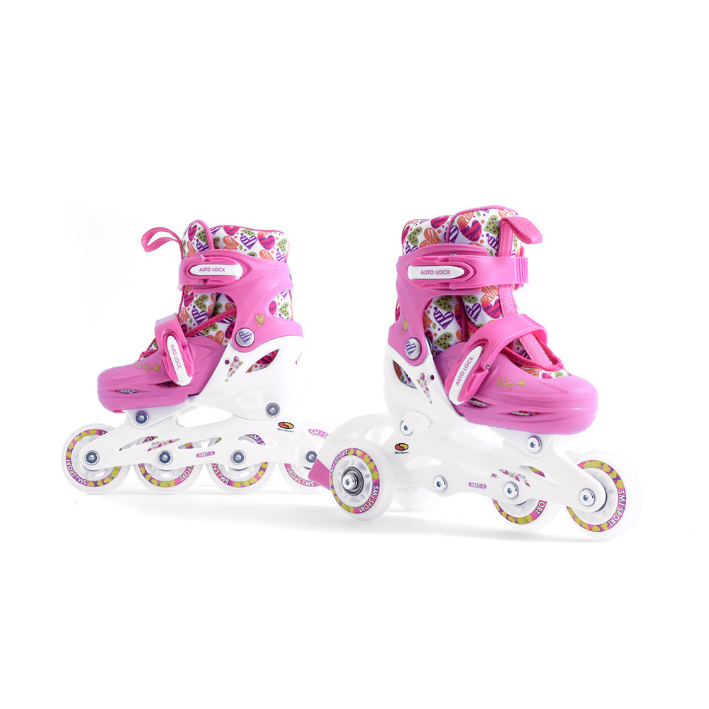 Adjustable 2-in-1 Kids Roller Skates / Scooter Set, Size 26-29 For Girls, Pink