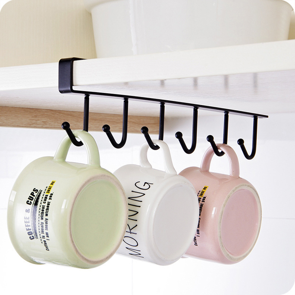 TEMU 1pc Kitchen Shelf Storage, Clothes Hanging Organizer, Cup Holder, Glass Mug Holder, 6 Hooks Storage Rack, Sturdy And Durable, Large Capacity