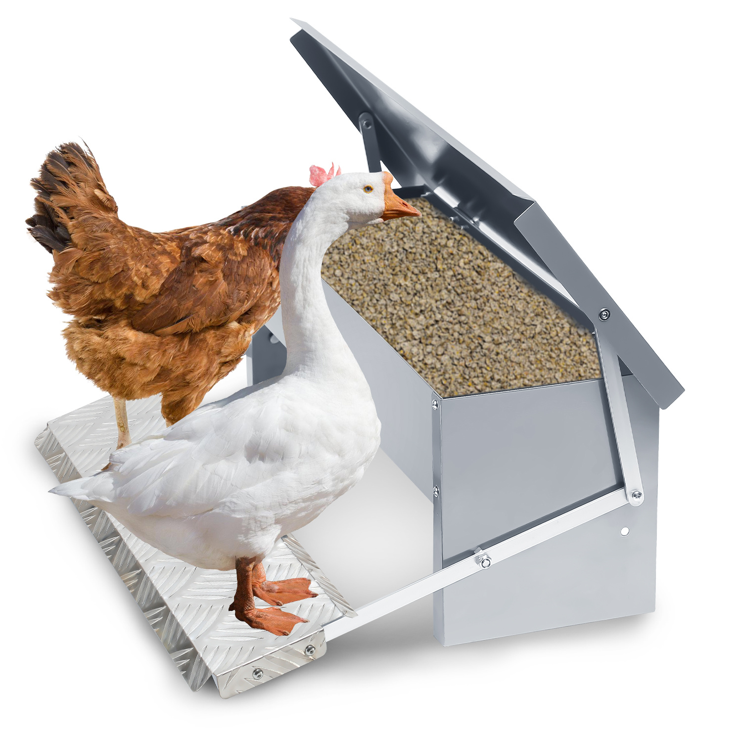 

Automatic Chicken Feeder 1 - 4 Pieces With Automatic Pedal Metal Feeder: Poultry Rat-proof Automatic Feeder With Pedal And Cover For Chickens Ducks Geese Etc. (5kg)