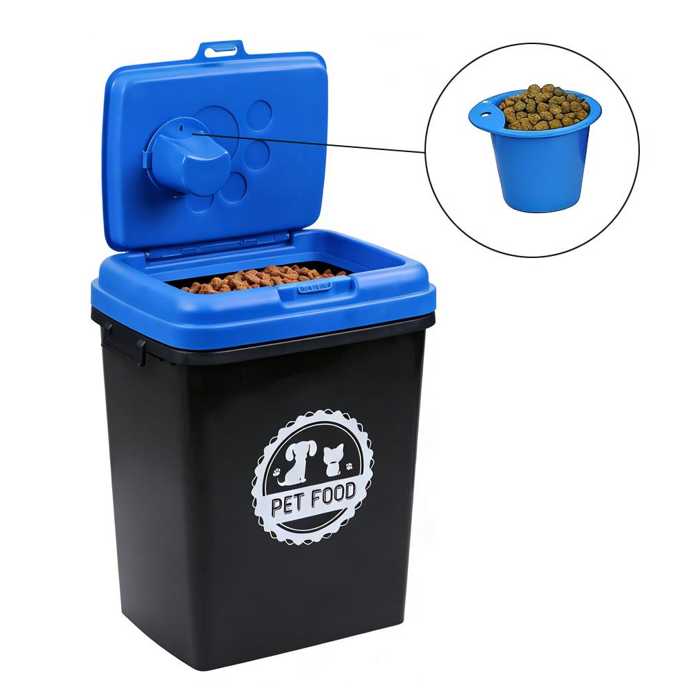 40L Pet Food Storage Container Airtight with Flip Top Lock – Holds 15kg Dry Food, Plastic Food Dispenser Bin with Scoop for Dog Cat Bird Fish Food Black/Grey
