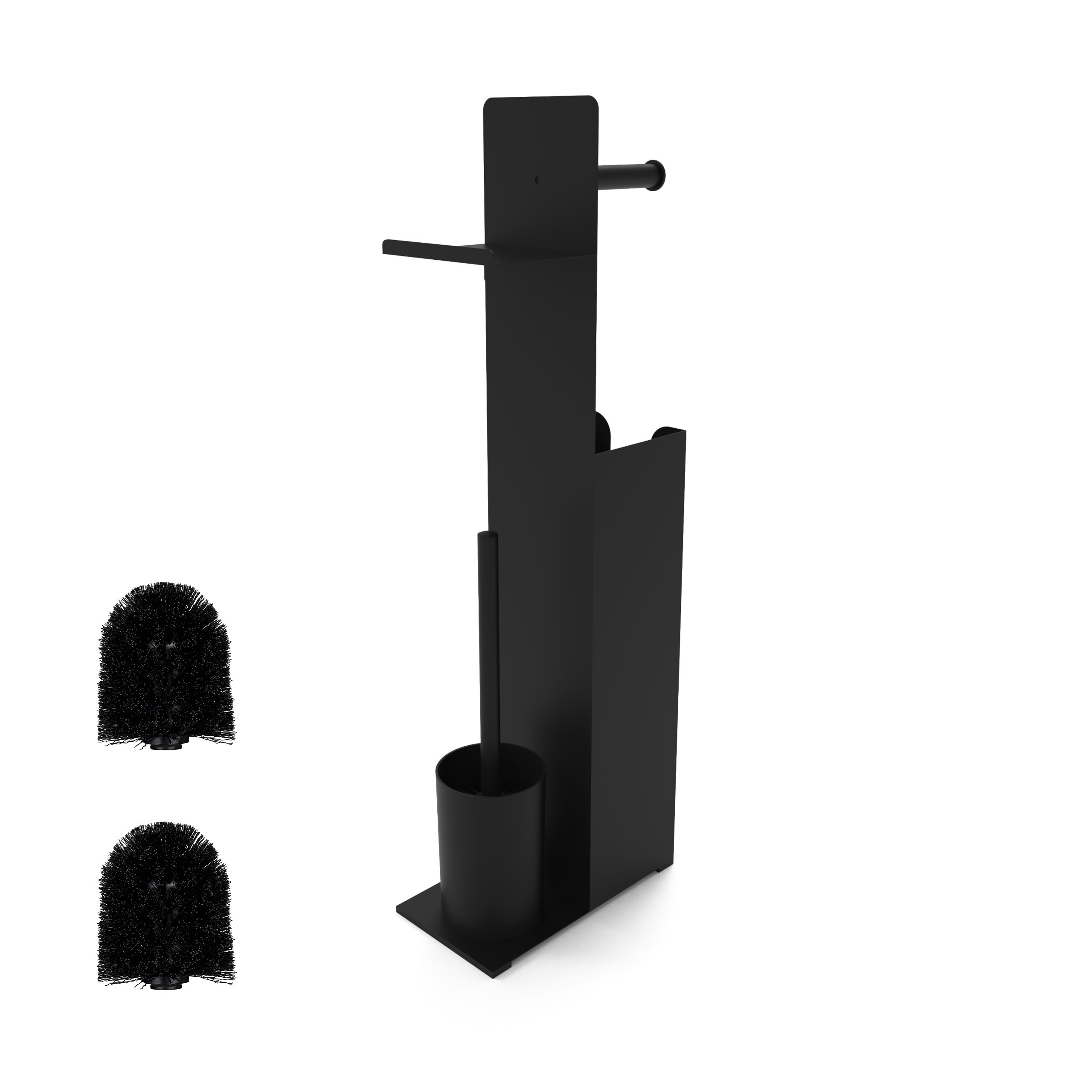 TEMU WC-Garnitur freistehend, schwarz, 67 x 22 x 12 cm, Eisen, Kunststoff und Schaumstoff, Toilettenpapierhalter mit Ersatzrollenhalter, Ablage und