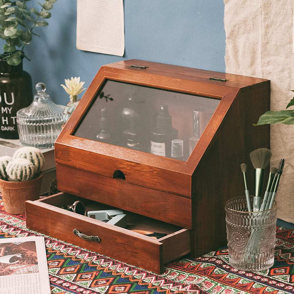 Retro Brown Solid Wood Display Storage Box