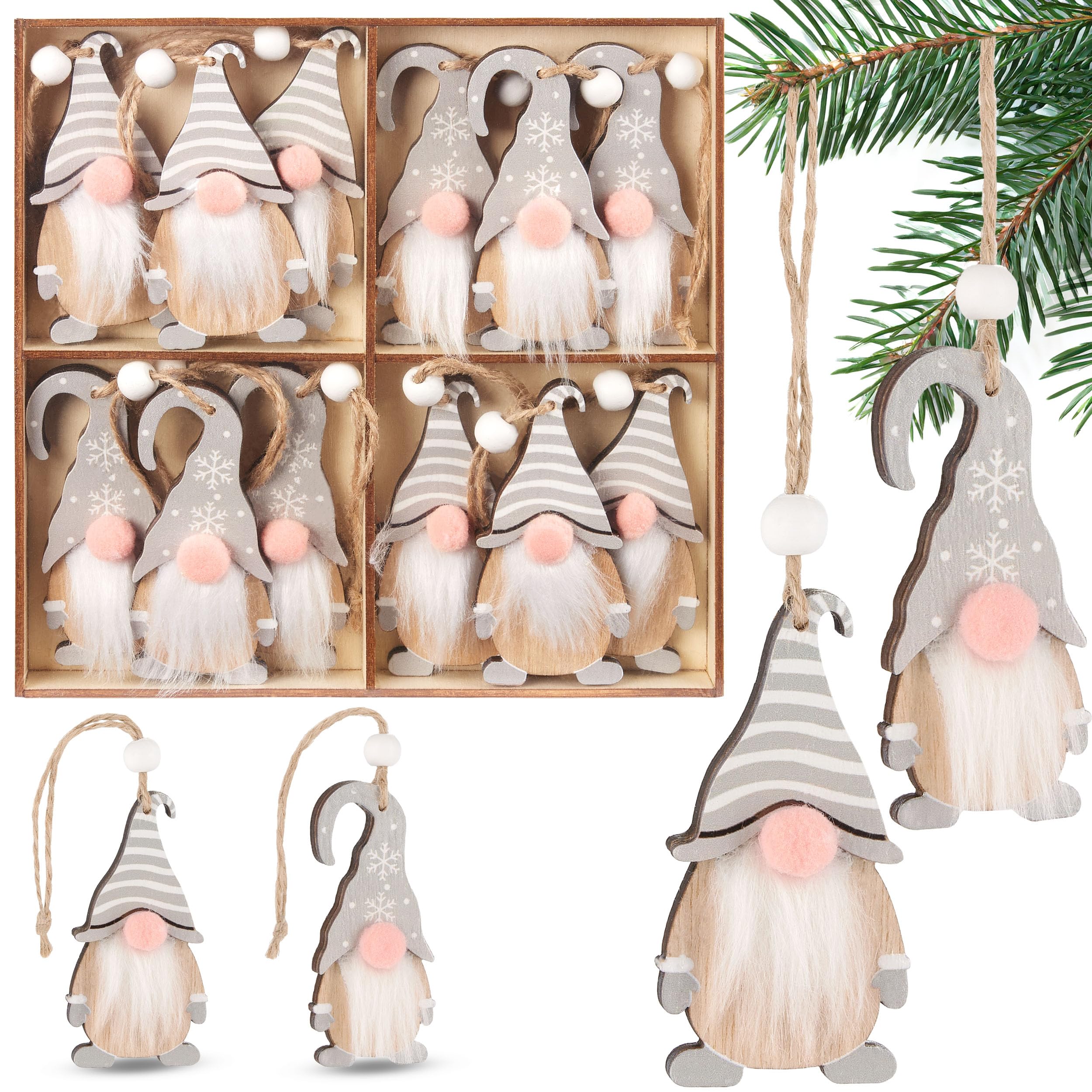 TEMU Brubaker Set Of 12 Christmas Elf Ornaments - 8 Cm Wooden Tree Decorations - Wooden Ornaments
