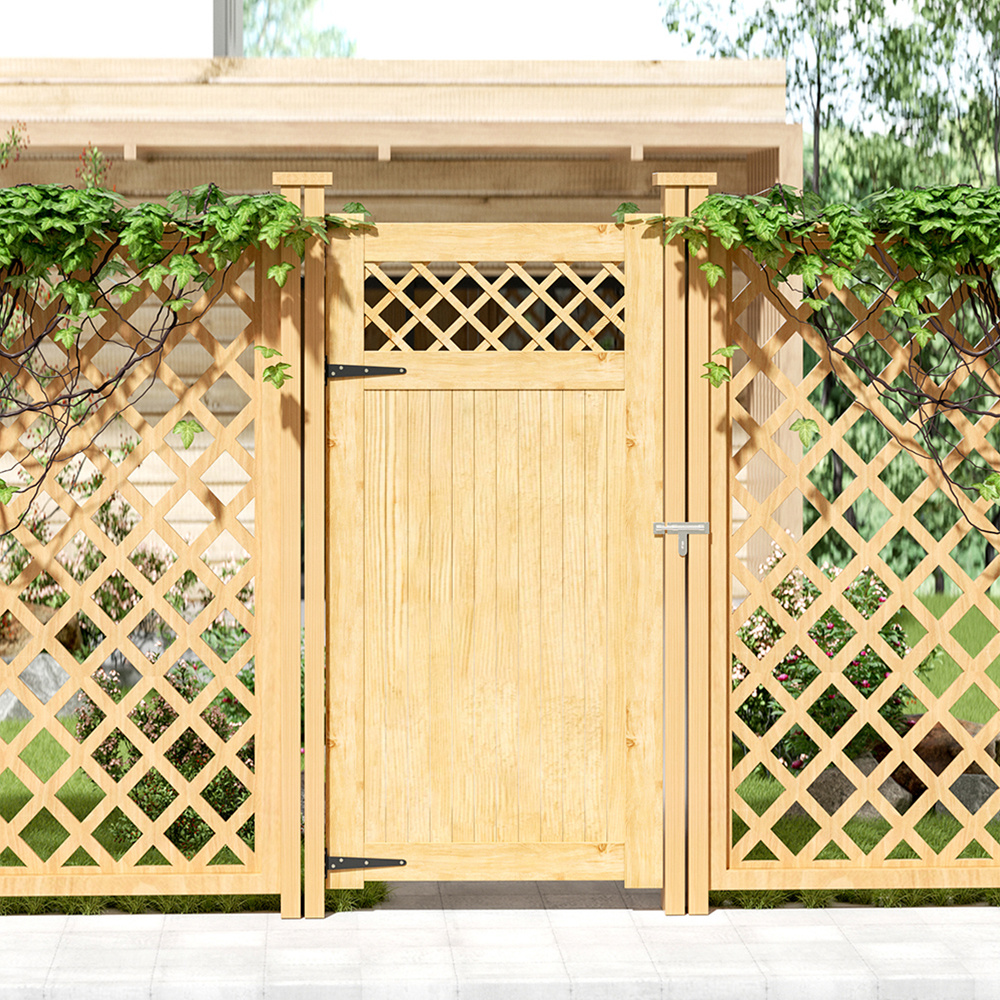 TEMU 6ft Tall Wooden Outdoor Gate – 90*180cm Natural Garden Lattice Fence, Farm Patio Wood With Latch Fitting Kits