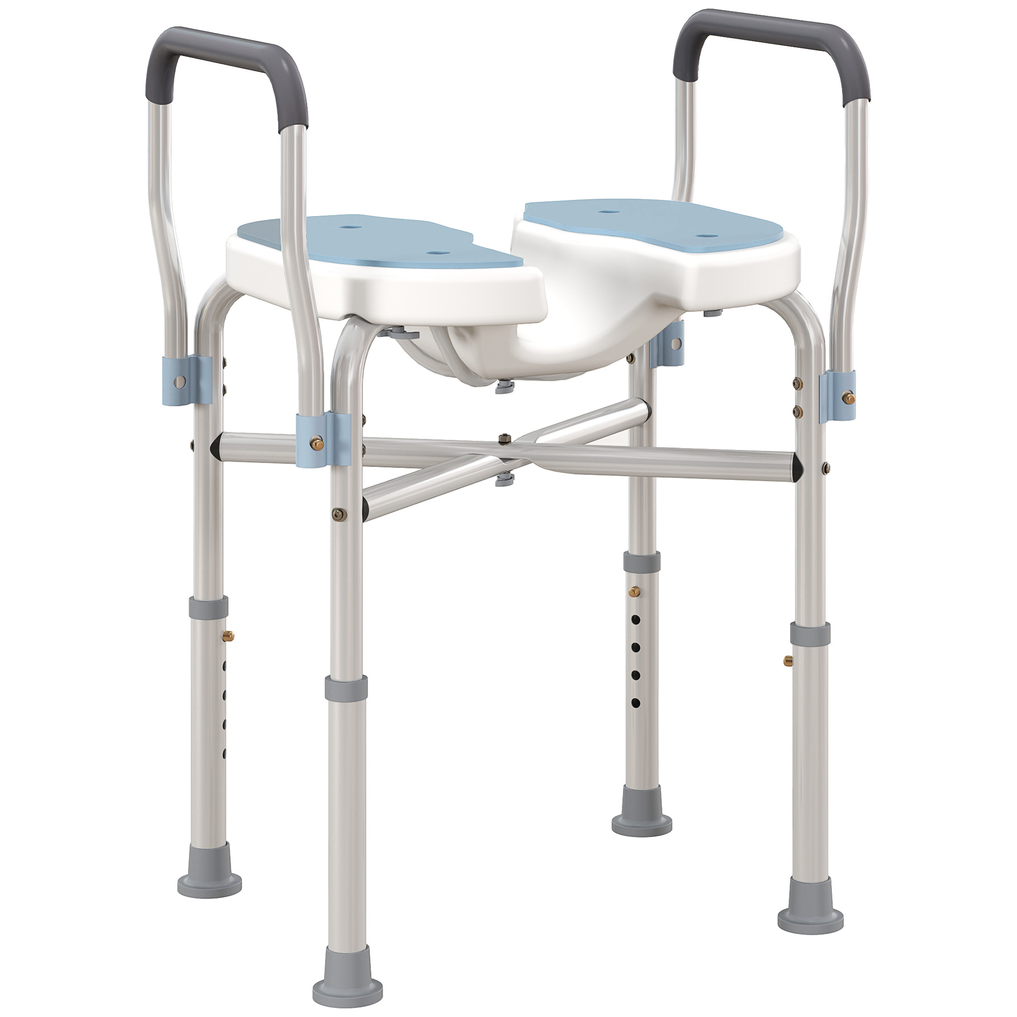 TEMU Homcom U-shaped Shower Chair With Armrests, Adjustable Height, Non-slip Pads, Light Blue, Ideal For Seniors, Disabled, And Injured Individuals