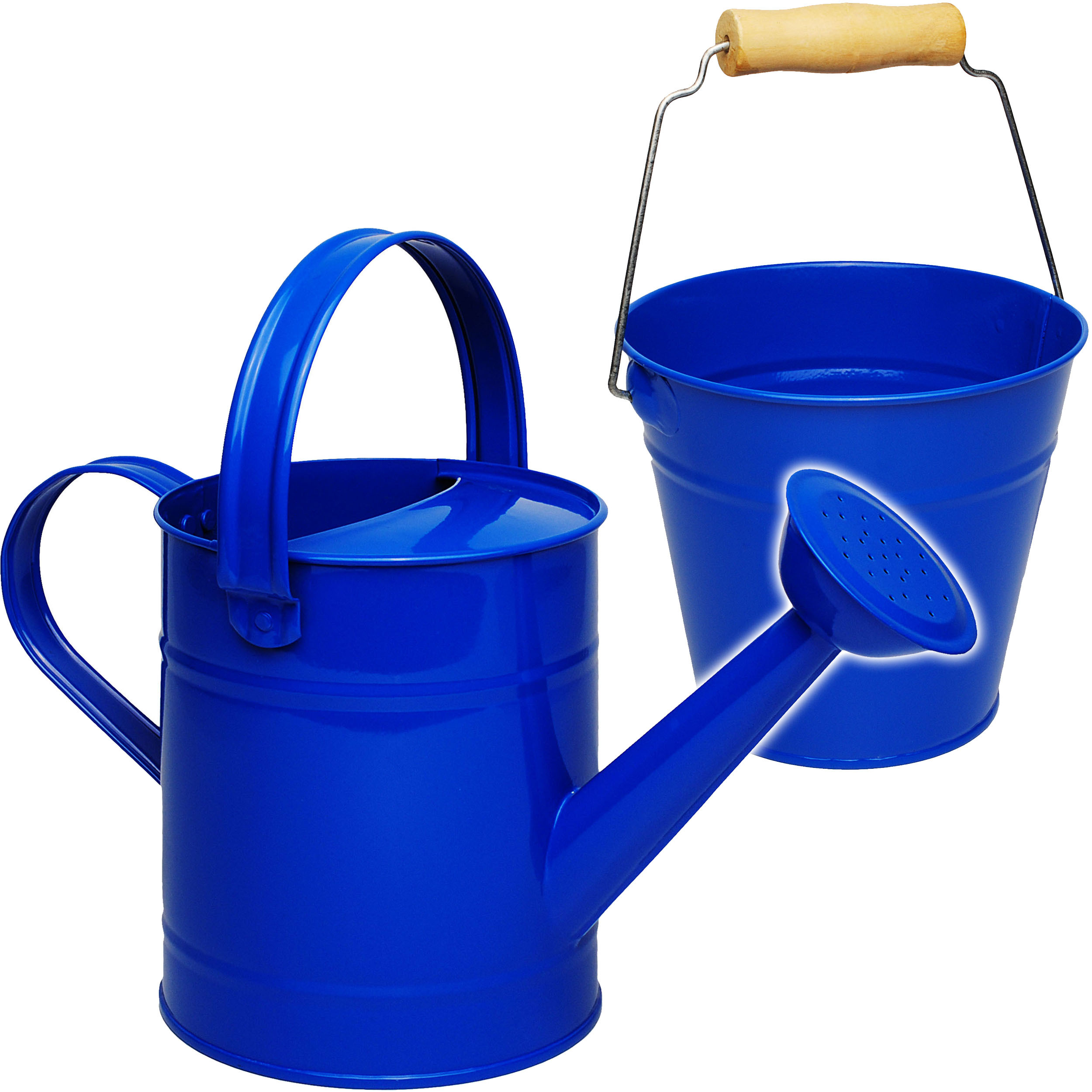 2-piece Set: Small Bucket + Watering Can - Metal - Blue - 1.5 - Metal Sheet Children's Bucket / Metal Bucket / Sand Bucket / Kids' Bucket / Garden Bucket - Plant