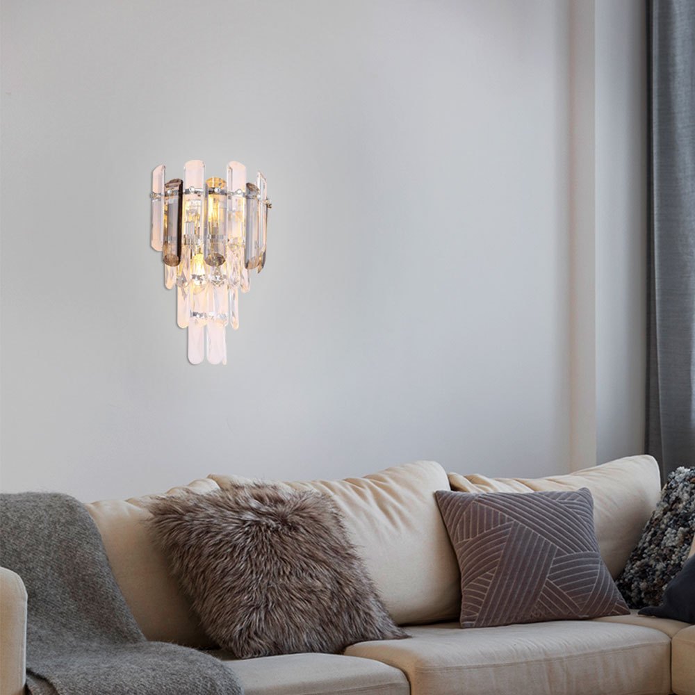 Image of Wall Lamp Bedroom Light Fixture, 2-light Crystal, Smoke Clear, H