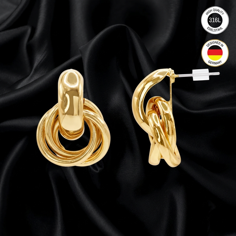Golden, Silvery Women's Earrings – Waterproof – Stud Earrings