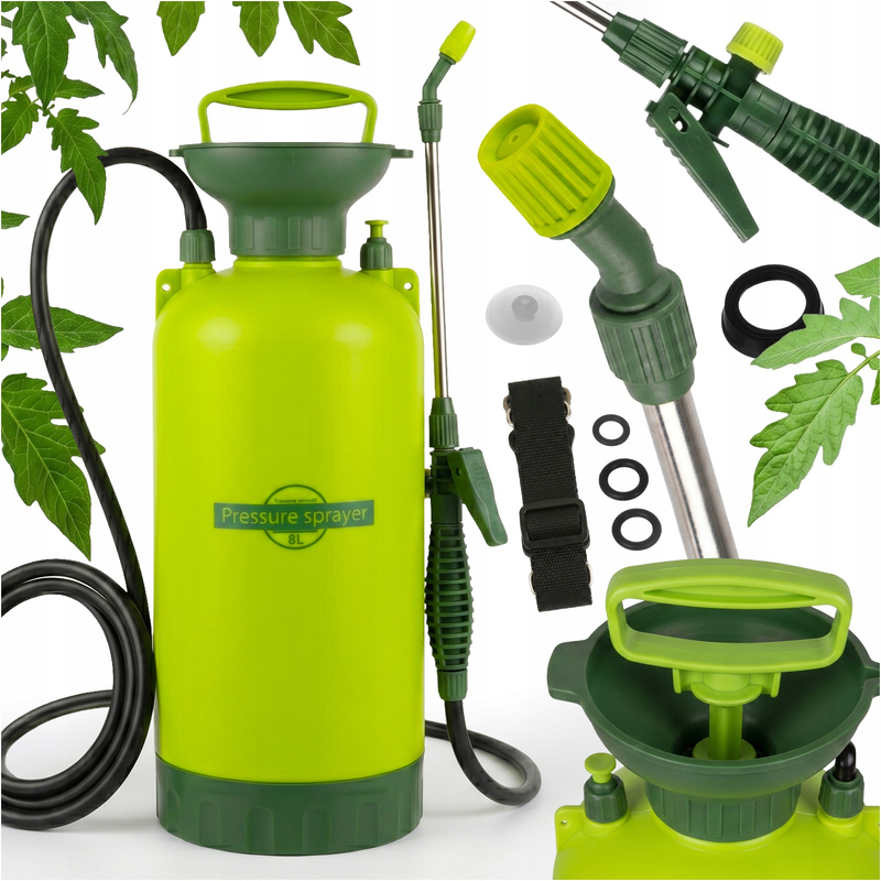 TEMU Hand Pressure Sprayer 8 L With 40 Cm Lance And 100 Cm Hose, Garden Sprayer With Adjustable Shoulder Strap For Plant Care And Crop Spraying,
