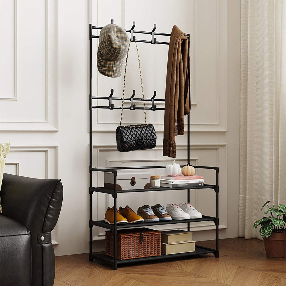 TEMU Metal Coat Rack Free Standing Hall Tree With 3-tier Non-woven Fabric Shelves With Bench And Shoe Storage, 2 In 1 Coat Rack With Shoe Storage