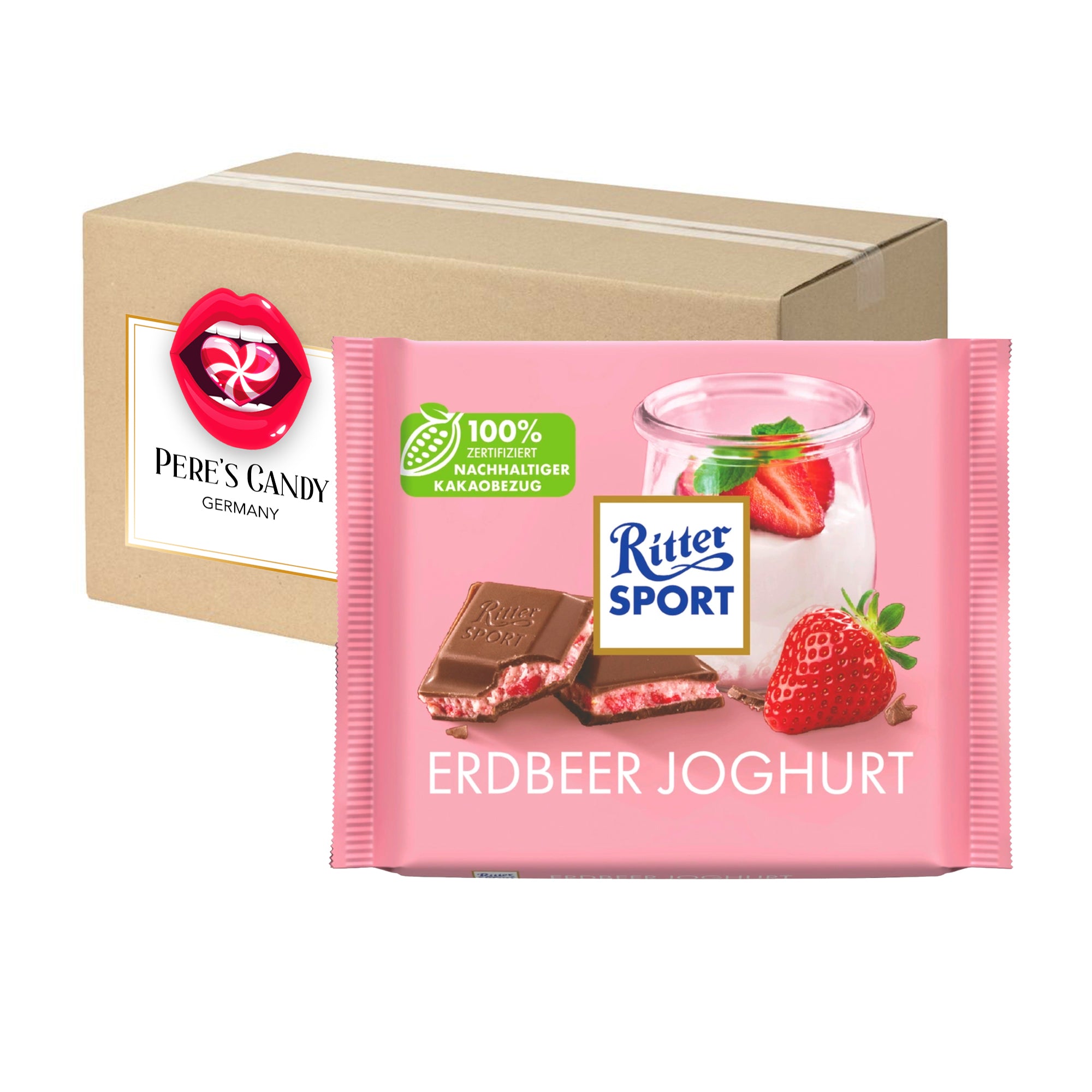 Image of Ritter Sport Strawberry Yogurt 5x100g Filled Milk Chocolate With Strawberry Yogurt Cream, Rice Crisps, And Strawberry Pieces 500g