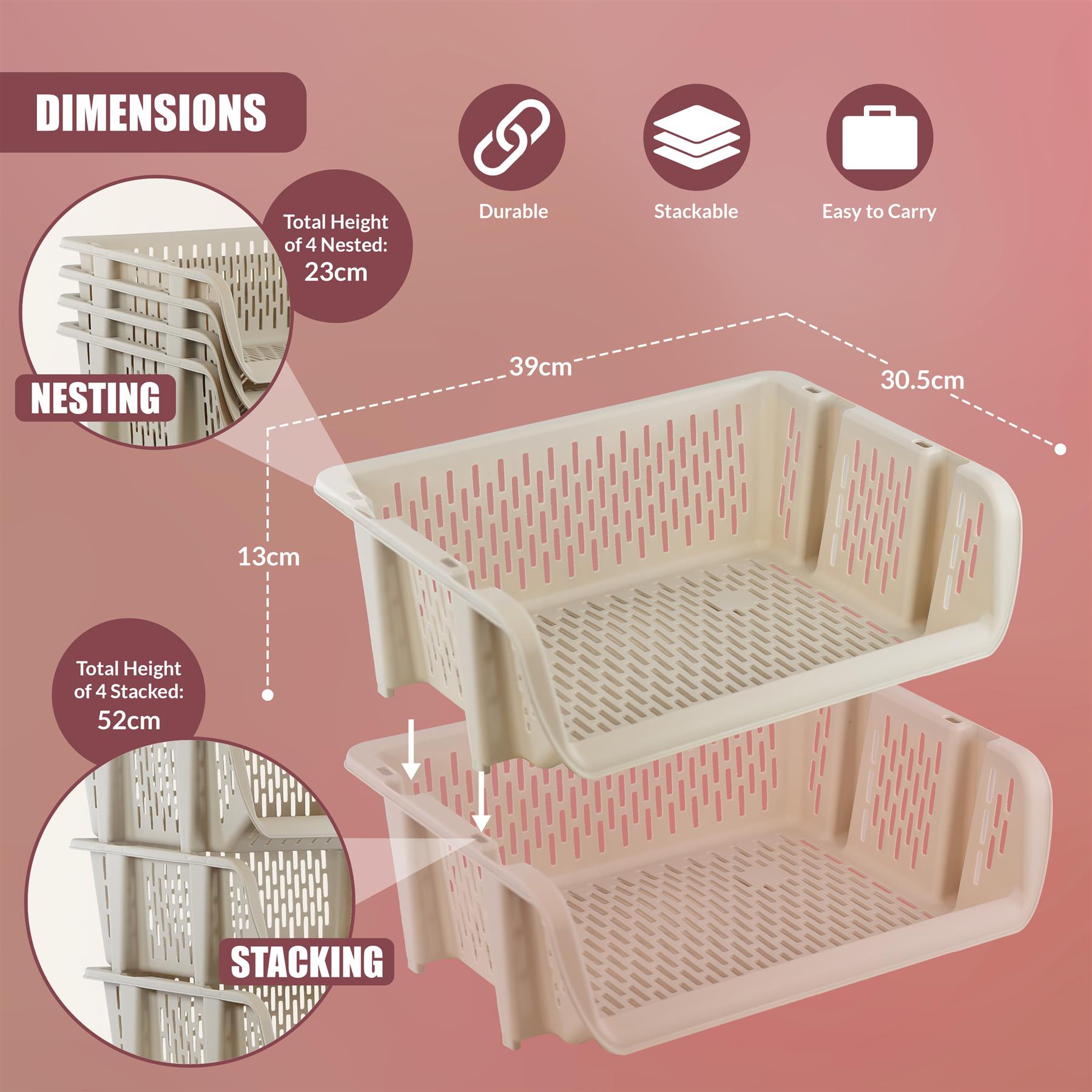 GEEZY Stacking Storage Baskets Set of 4