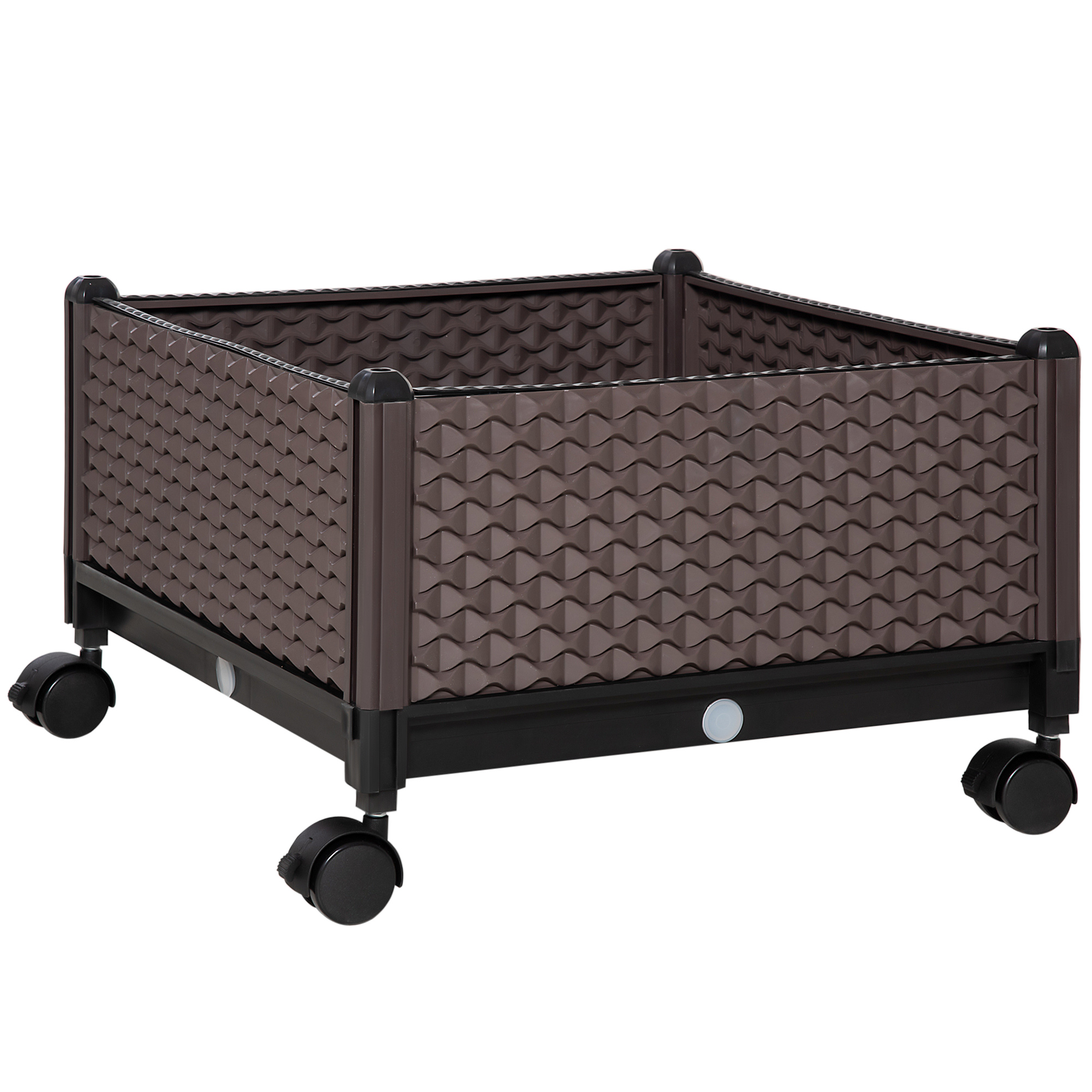 Image of Outdoor Pp Garden Planter With Wheels, Drainage Holes For Plant Cultivation In Outdoor Patio Terrace 50x50x33 Cm Brown