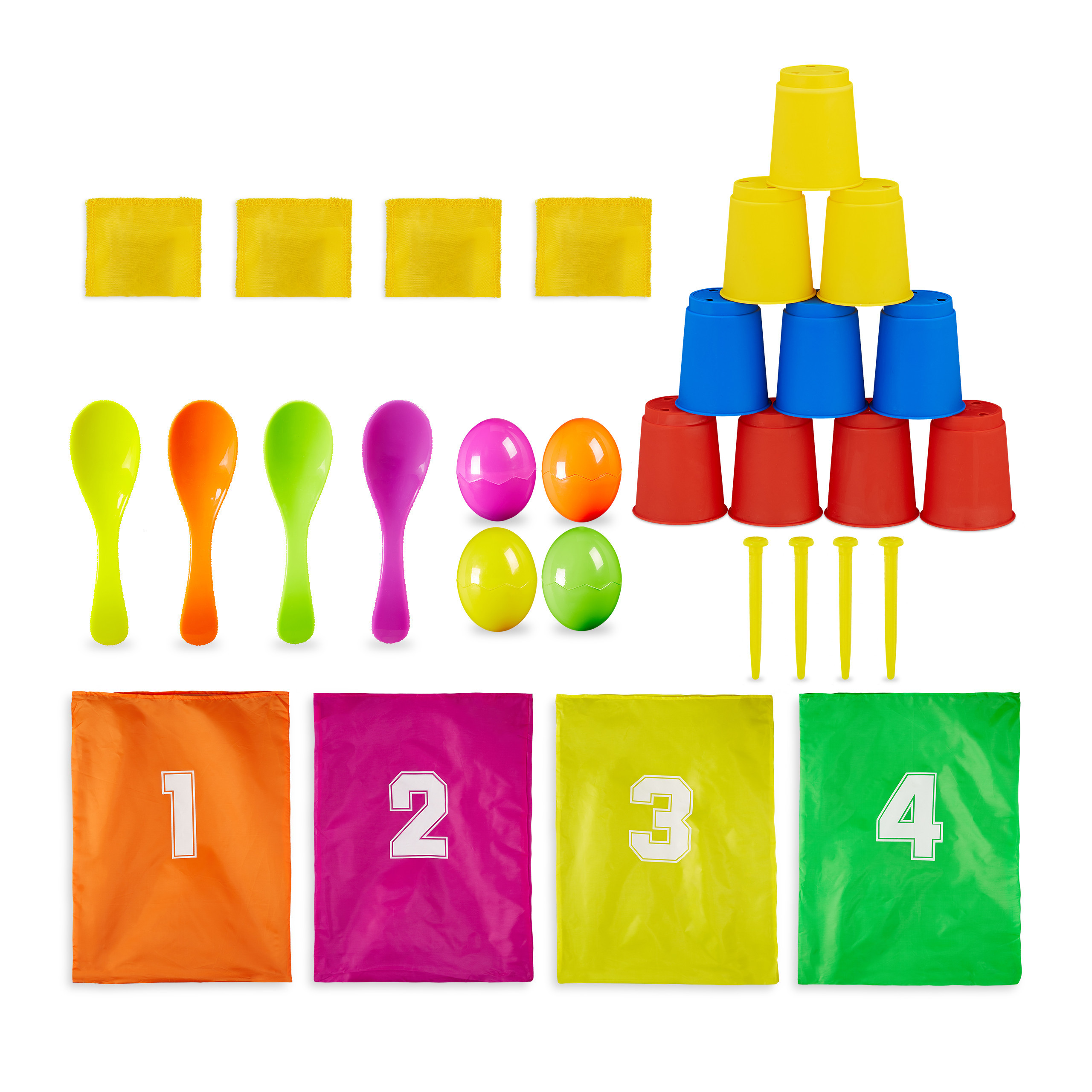 TEMU Garden Games 3-in-1 Set, Colorful Children's Party Game Set Made Of Polyester And Pp, Bouncy Sack 73 X 53 Cm, Egg And Spoon Race, Can Throwing