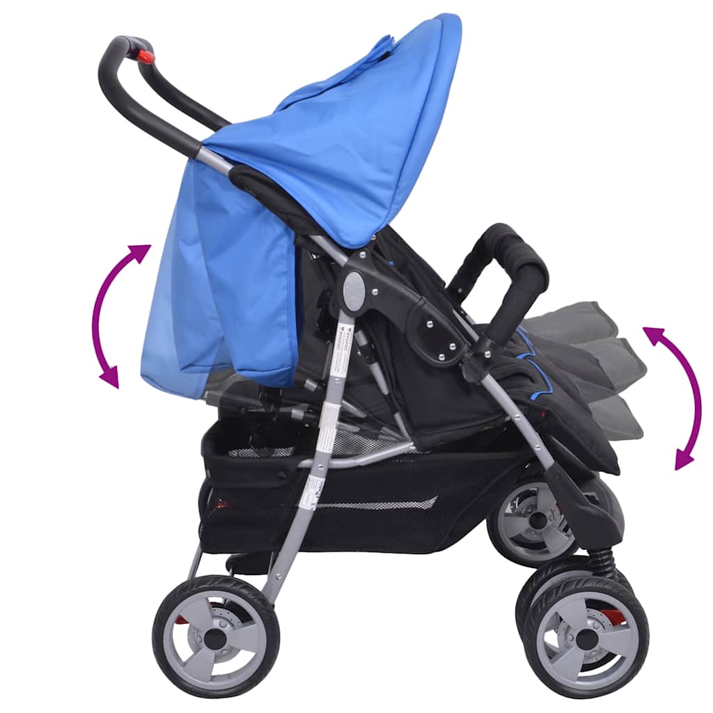 Dubbel Stalen Kinderwagen in Blauw en Zwart - Opvouwbaar