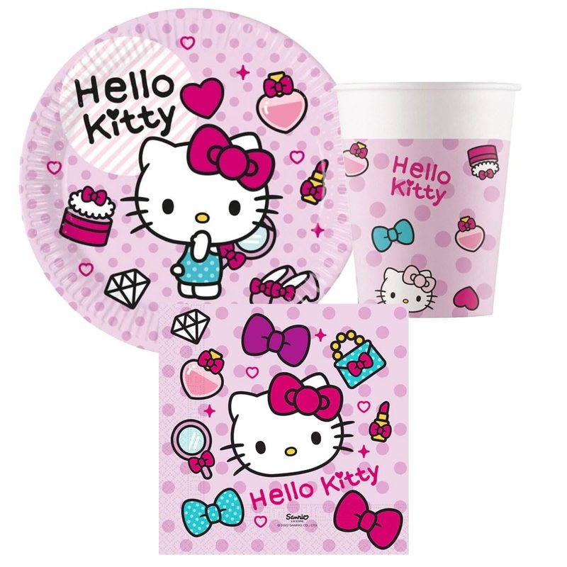 Image of Party Set For 8 People Table Decorations Birthday Party With 8 Plates, 8 Glasses And 20 Napkins - Hello