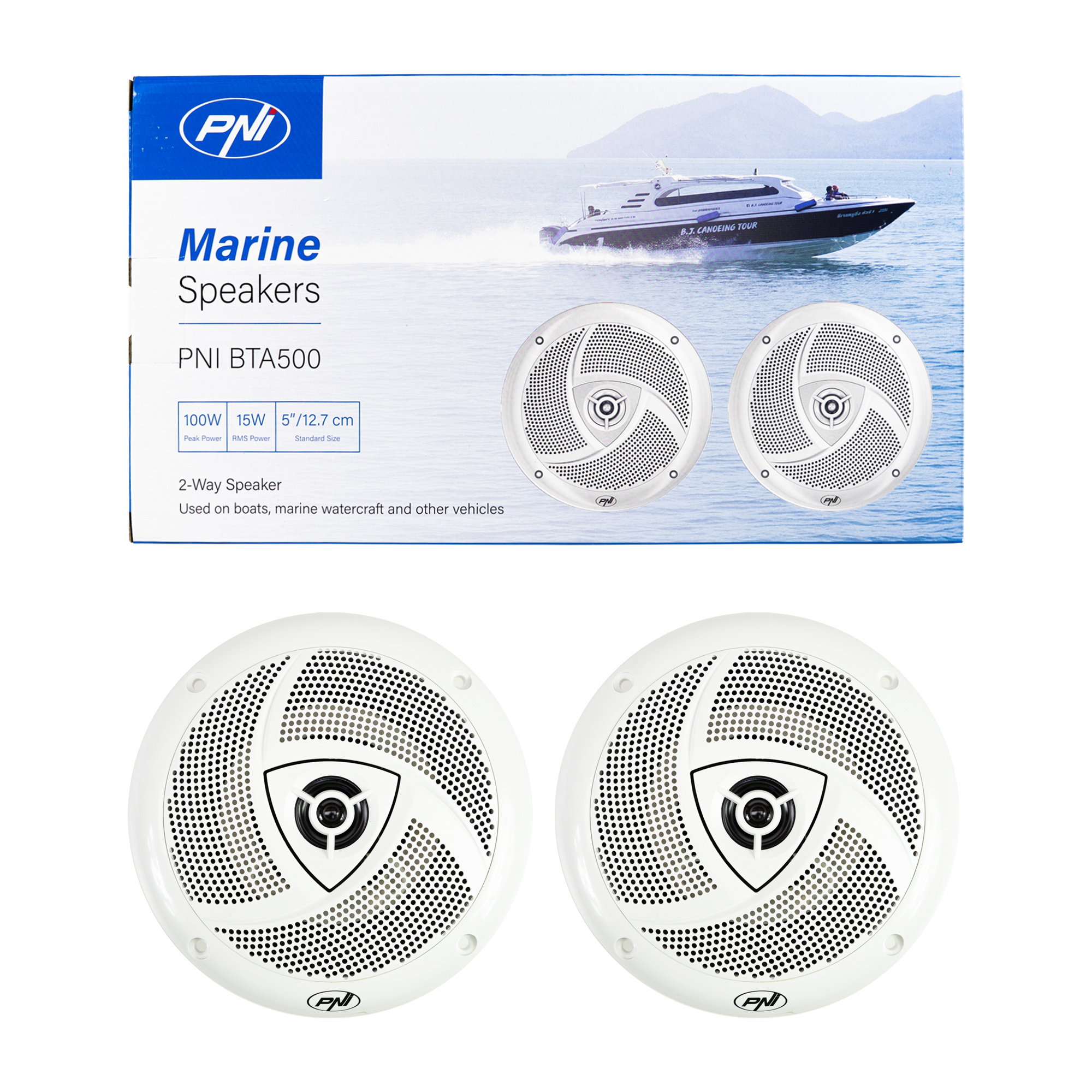 TEMU Coaxiale speakers voor boten PNI BTA500 100W, 12.7 cm, set van 2 stuks