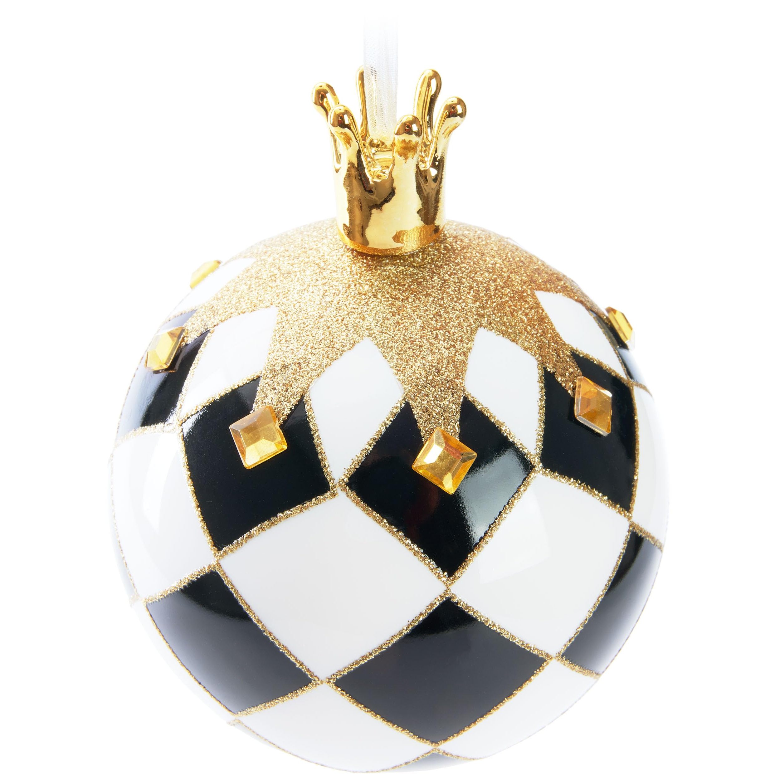 Image of Brubaker Premium Christmas Ornament Chess King - 10 Cm Ball With Chessboard Pattern - Christmas Tree Ornament With Porcelain Figure Crown Gold - Hand-painted Christmas Bauble