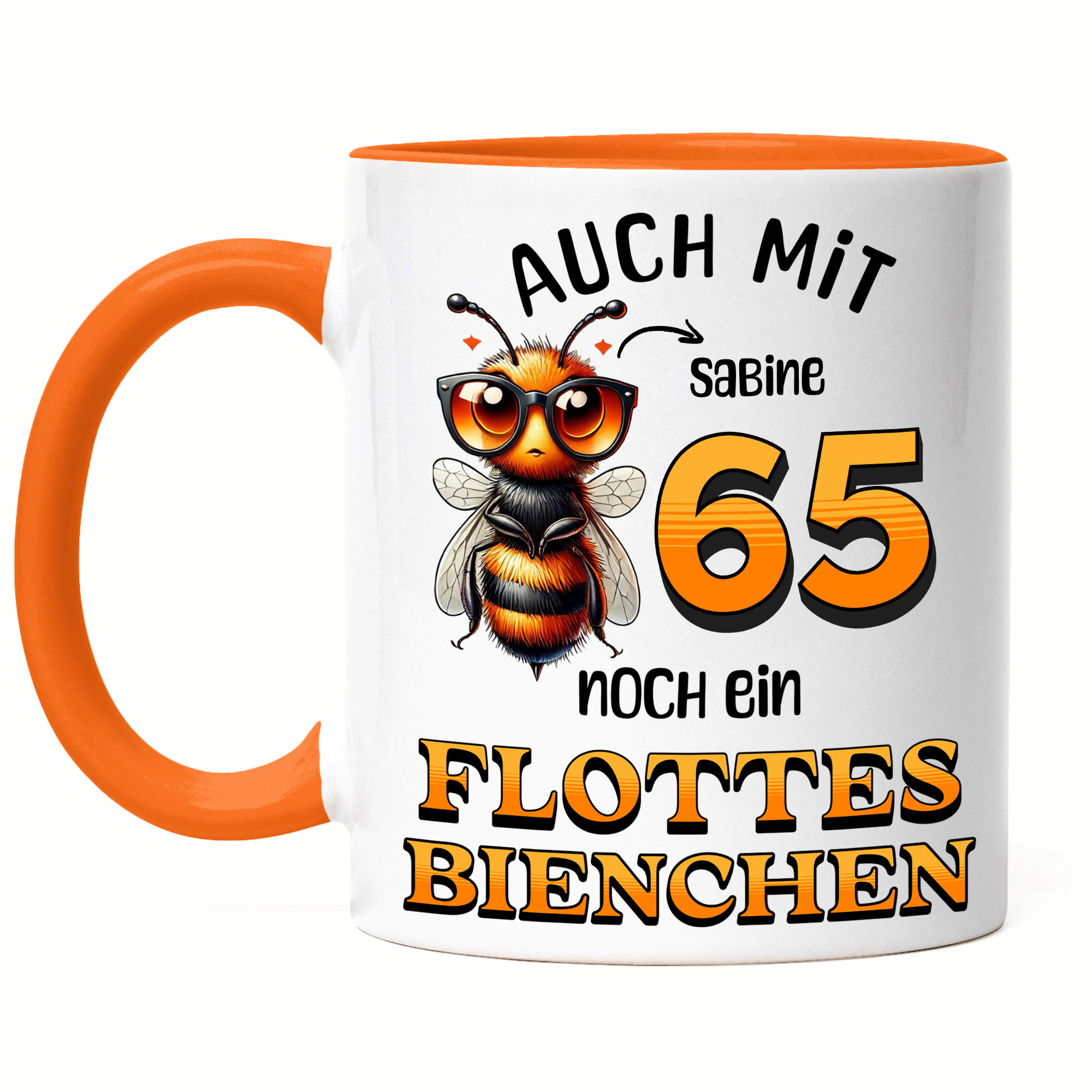 Personalized Mug 65th Birthday - Sassy Bee Is 65 - 65th Birthday Funny Gift For Women - Mug With Heart-handle