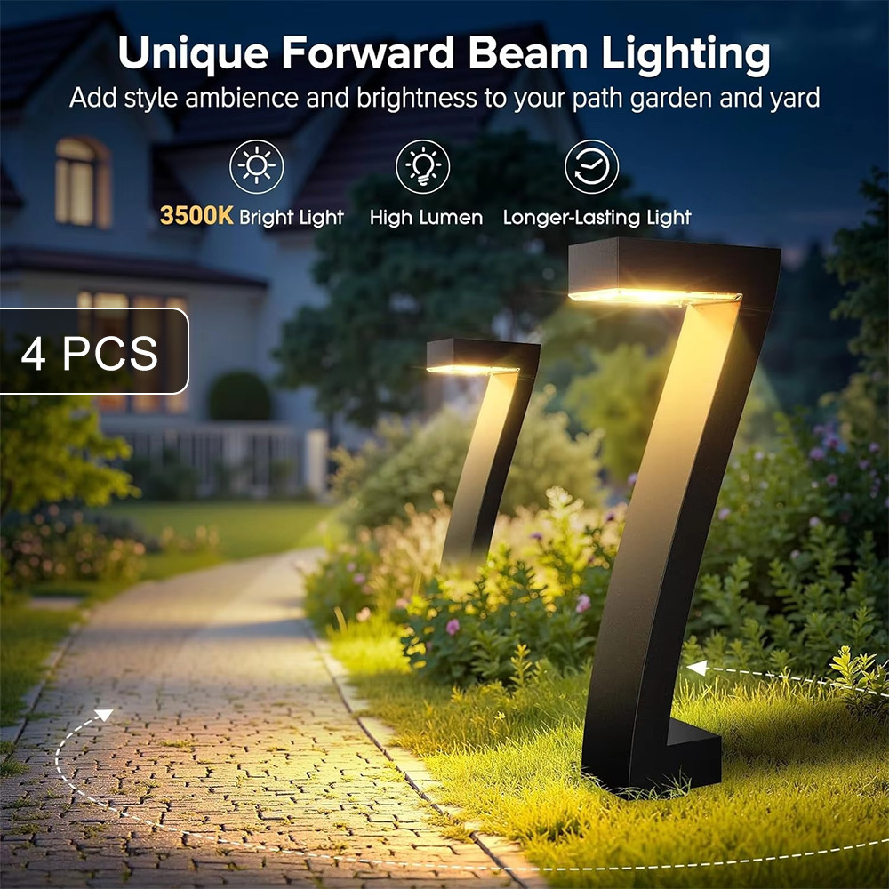 4-pack Led Landscape Lights With Side- – Modern Black Pathway Lighting, Ip65, Elegant Ambient For Walkway, Driveway, Yard & Garden