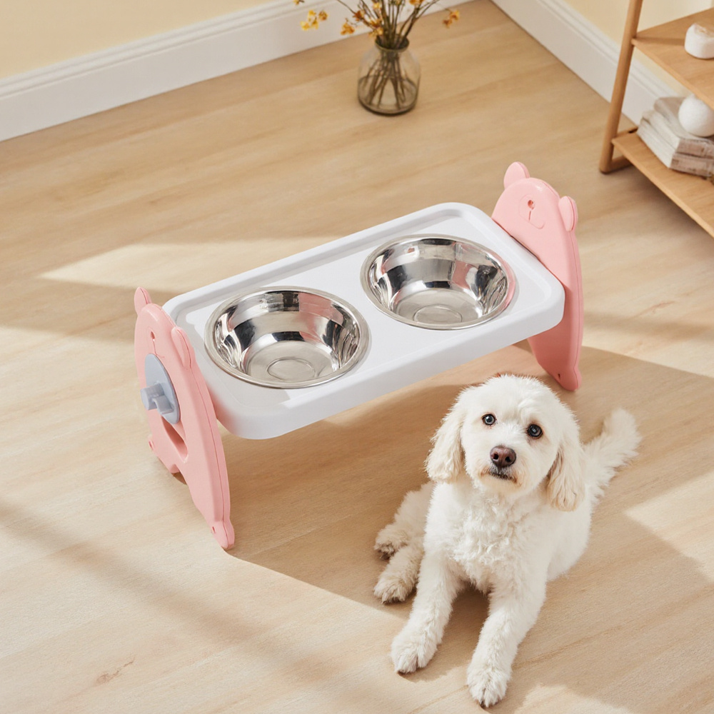 TEMU Raised Dog Double Food Bowls Elevated Dog Feeding Bowls Adjustable Dogs Feeding Station Pet Bowl For Raised Feeders 16x36x18cm