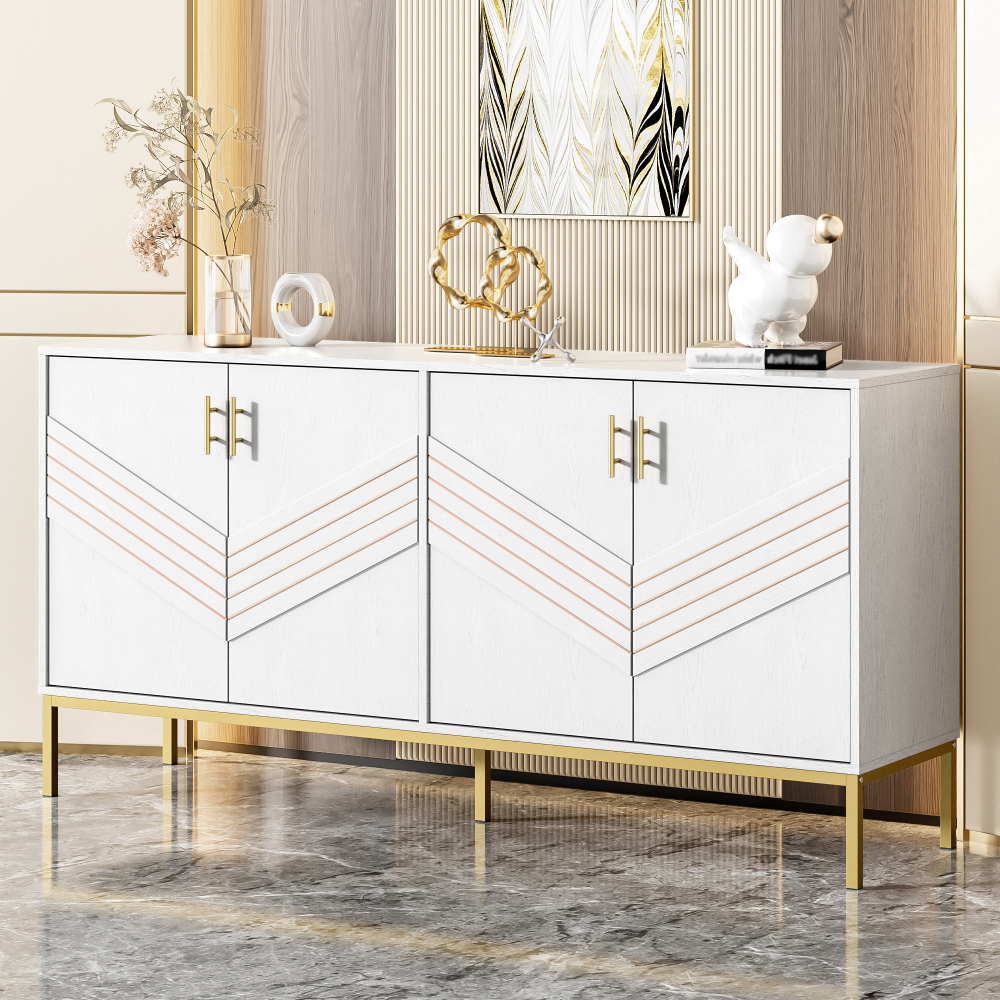 Image of Elegant Dresser With Geometric Door Pattern, Look, Perfect For Living Room/dining Room/hallway