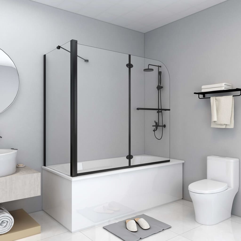 Image of Vidaxl Shower Enclosure Double Foldable Shower Partition Shower Wall Shower For Bathtub Esg 120x68x130cm Black