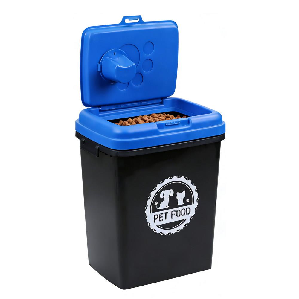 40L Pet Food Storage Container Airtight with Flip Top Lock – Holds 15kg Dry Food, Plastic Food Dispenser Bin with Scoop for Dog Cat Bird Fish Food Black/Grey
