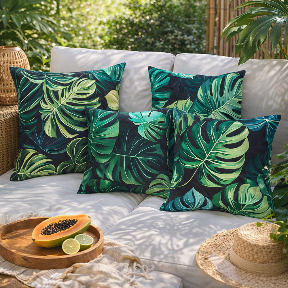 TEMU Set Of 4 Cushion Covers - 45 X , Tropical Plant Home Decorative Square Throw Pillow Case, Green Polyester Cozy Luxury Cushion Throw Covers, For