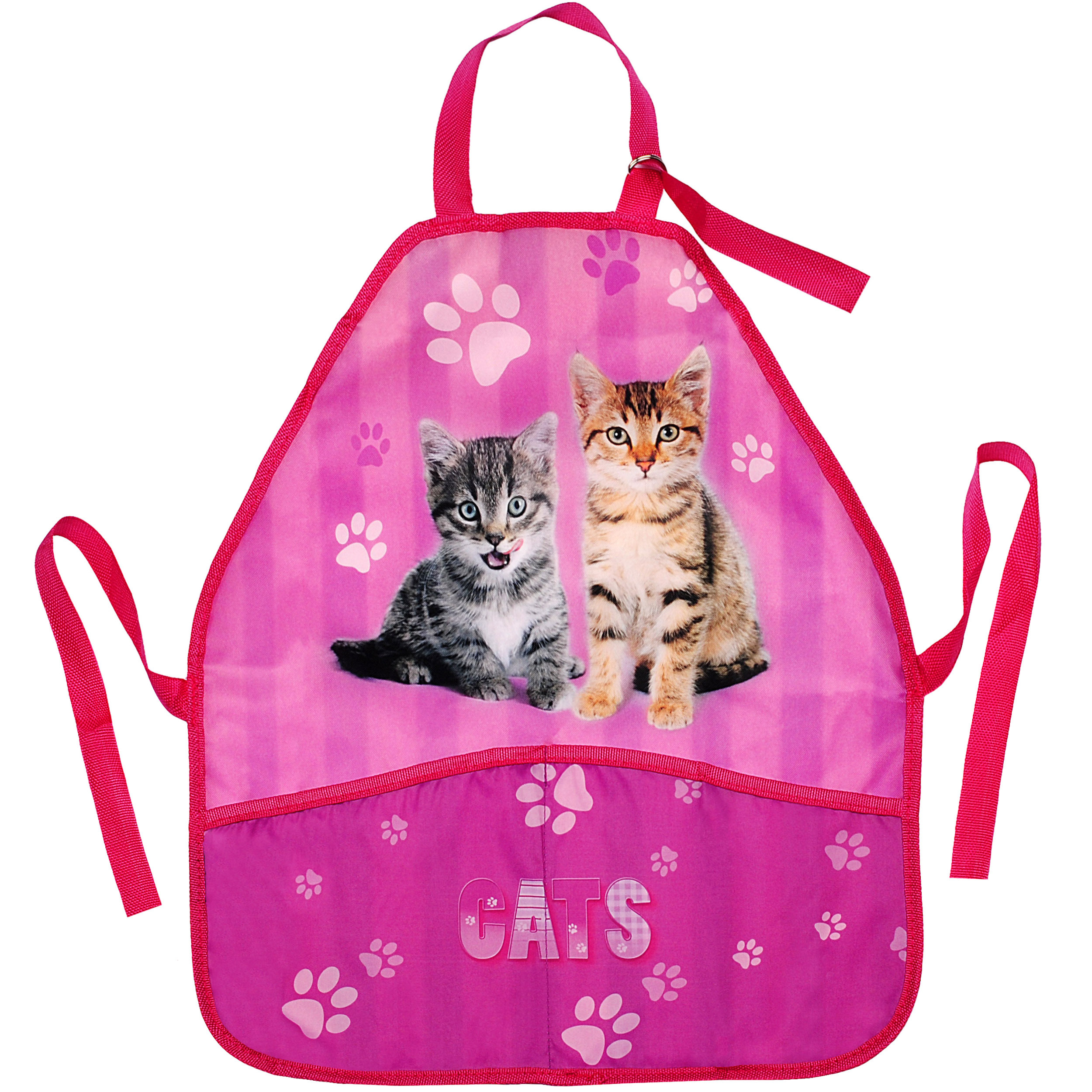 Image of Adjustable Kids' Apron - Cat & Kittens Design - 2 Pockets - Grow-with-your-child - Universal, Coated & Waterproof - For Girls - Painting