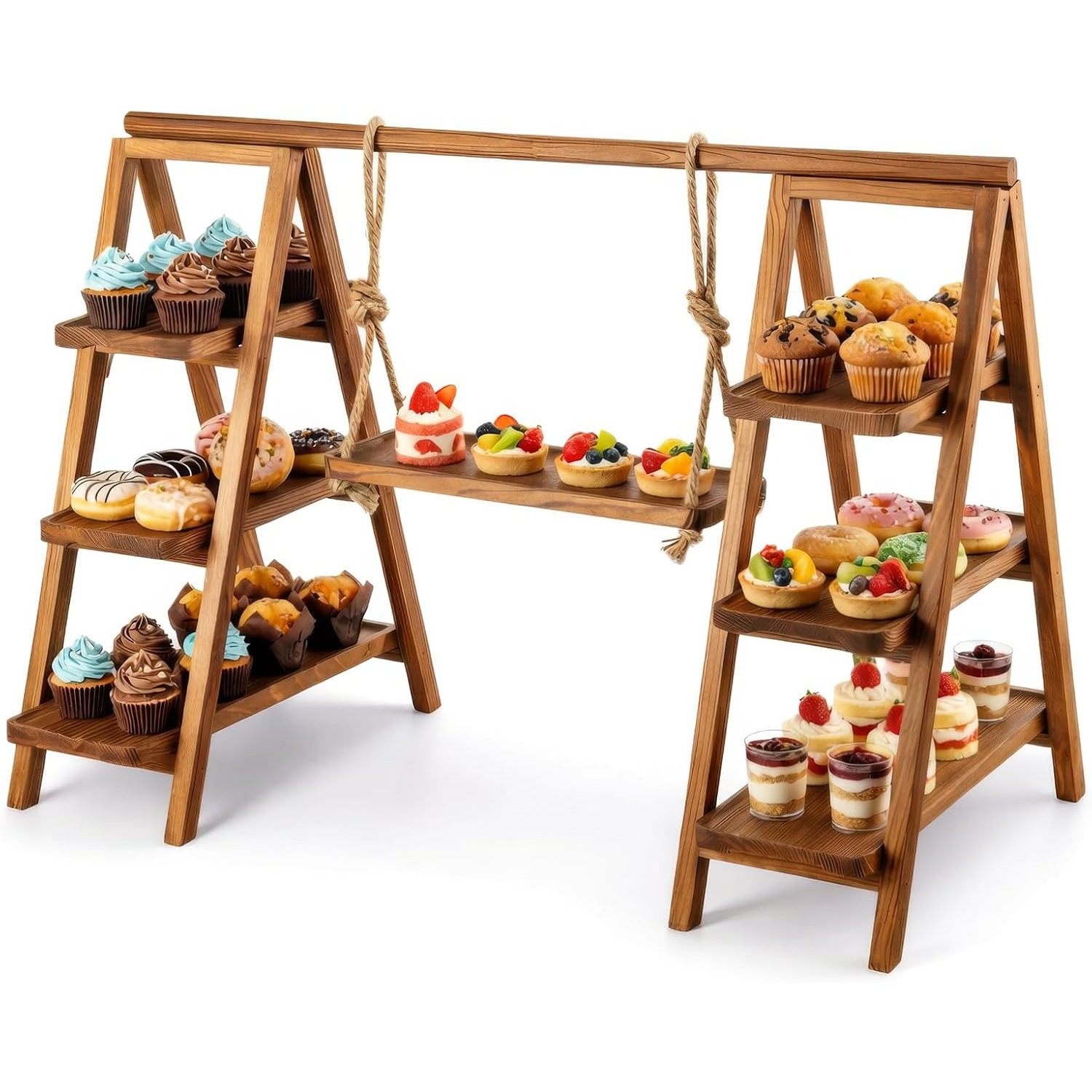 TEMU 3 Tier Wooden Dessert Stand, Double Layer Table Display Rack For Cupcakes, Cakes, Snacks & Party Food, Rustic Serving Stand For Events & Home
