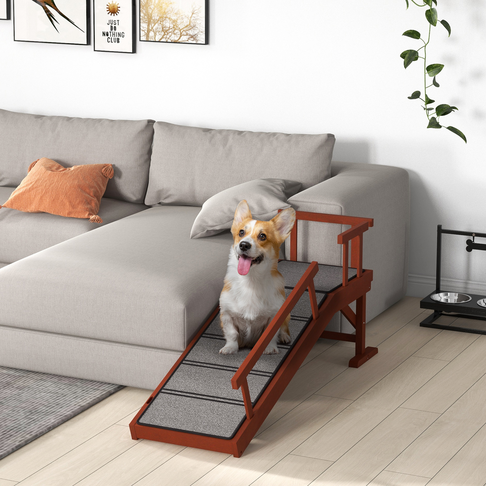 Image of Dog Ramp For Bed And Couch, Pet Ramp With Removable Safety Railing, Non-slip Pad, 125 Cm Dog Stairs For Pets Up To 30 Kg, Grey