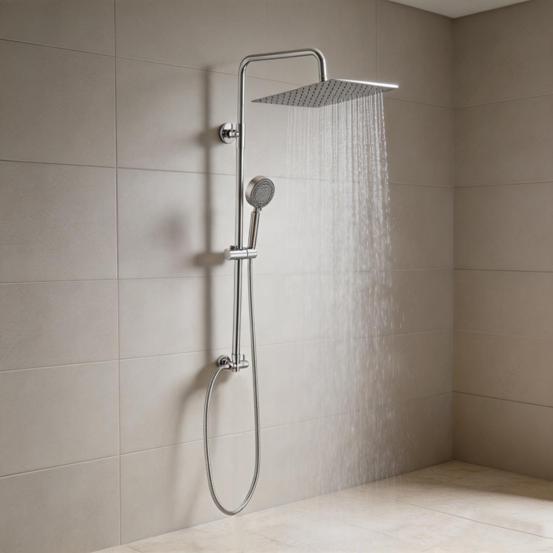 Chrome Finish Bathroom Shower System with Square Rain Shower Set