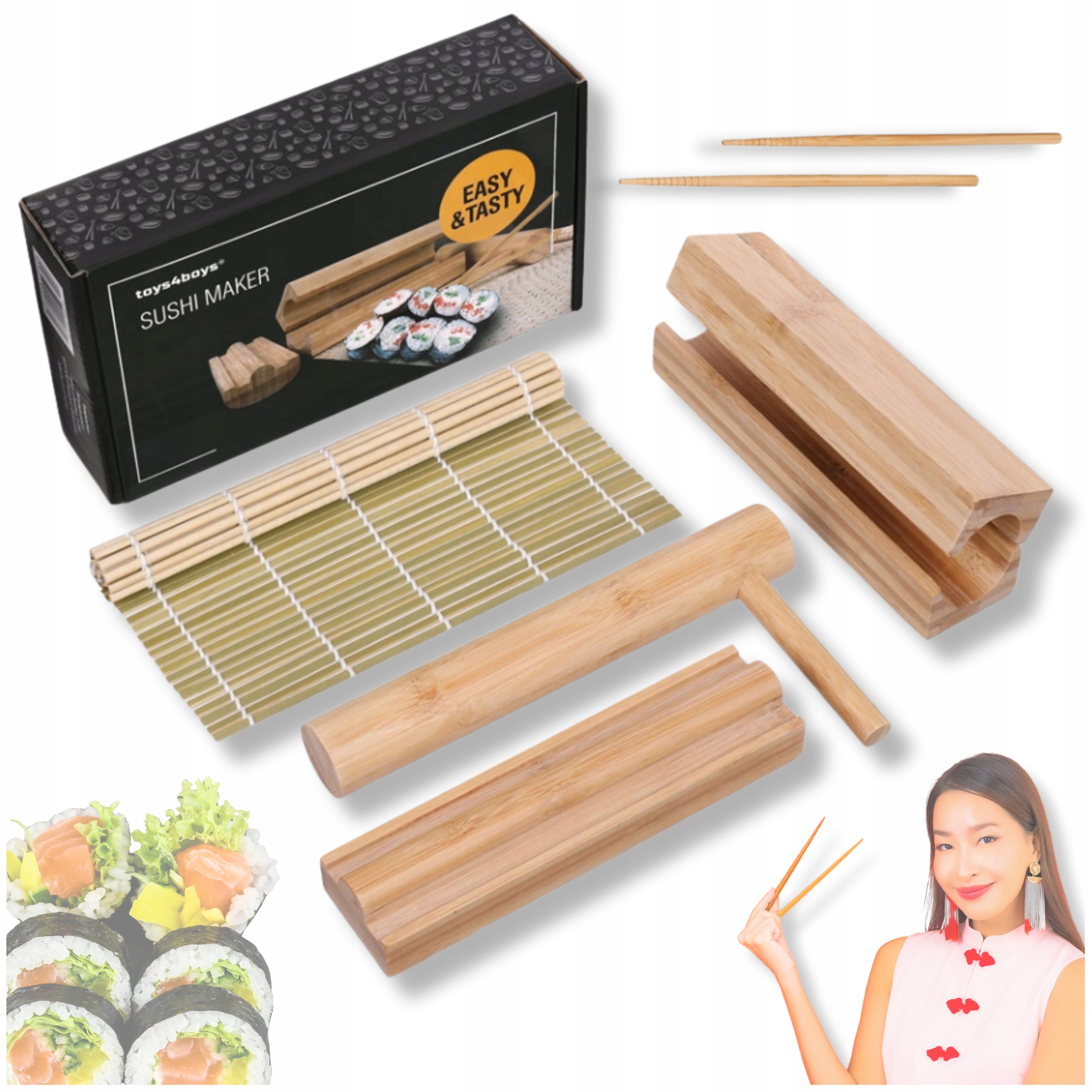 TEMU Ensemble de Sushi avec Bambou - Bâtonnets, Tapis et Moule à Sushi, Kit pour Préparer le Sushi