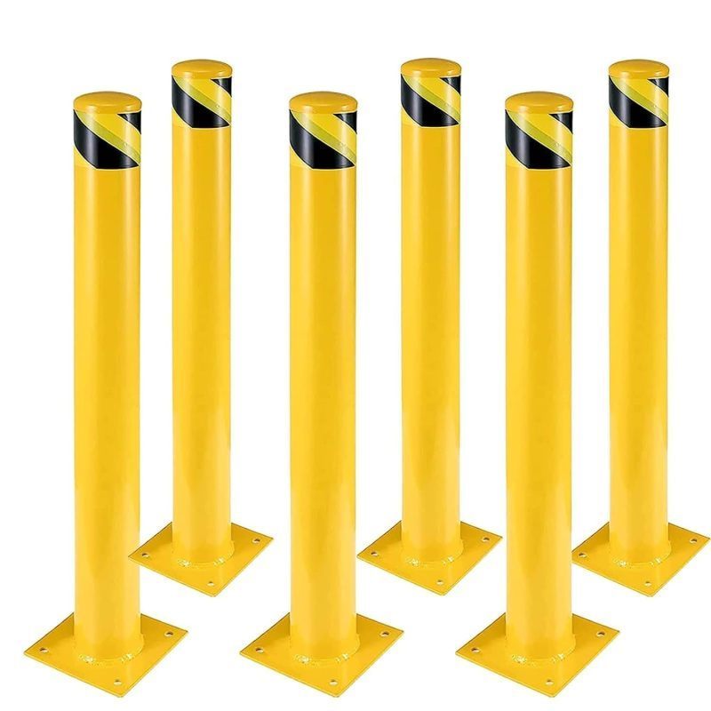 6 Pcs Safety , 36 Inch High Heavy-duty Yellow Safety Steel Posts, 4.5 Inch Diameter, Safety With 16 Anchor Bolts - Ideal For Traffic Control, Driveway Barriers, Parking Poles