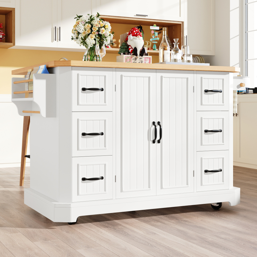 Image of Rolling Kitchen Island 120x45x91 Cm, Simple Elegant Design, Wood Look, Country Style For , Office, Canteen