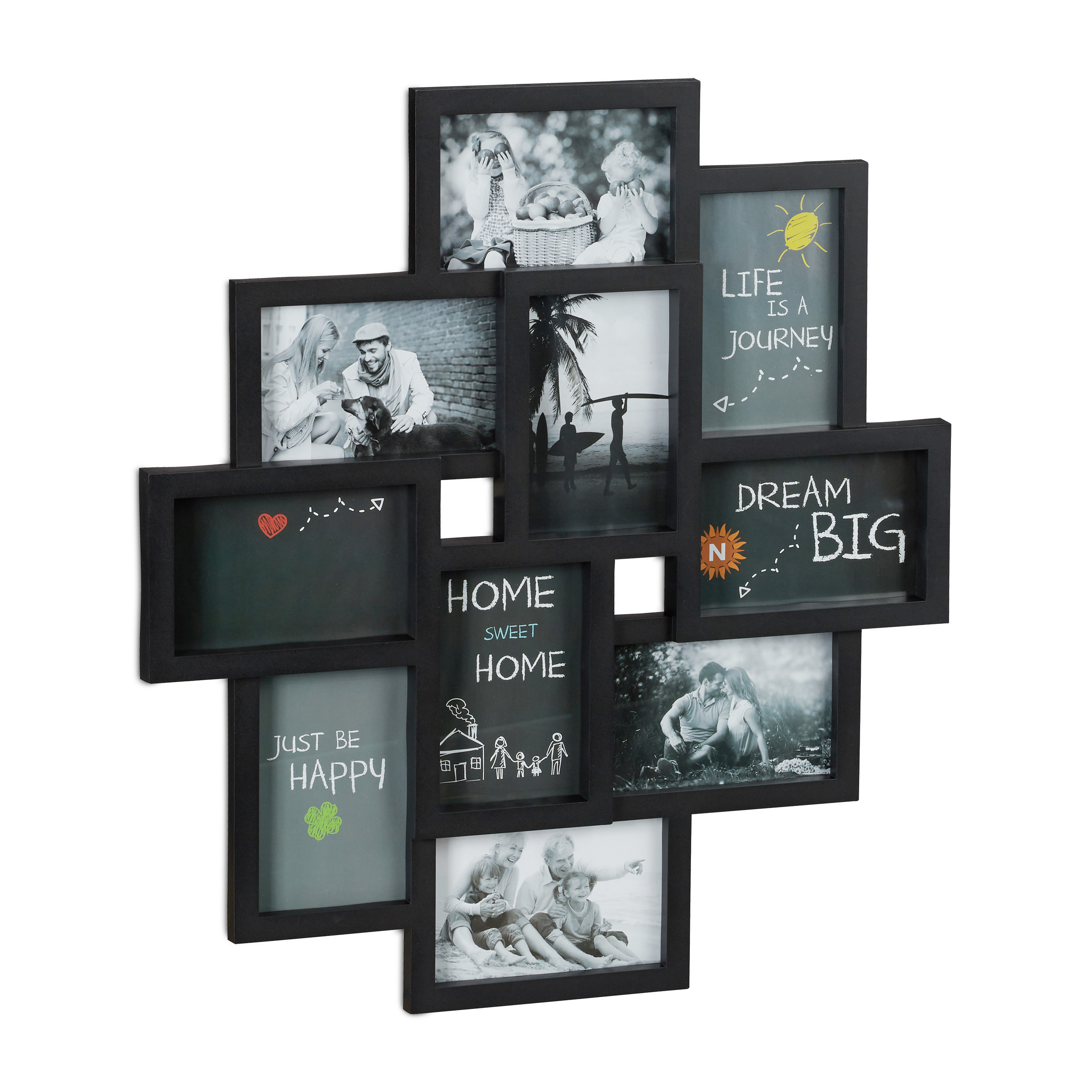 TEMU Picture Ledge Collage, For 10 Photos, 55 X 50 X 2.5 Cm, Plastic And Cardboard, Black, Vertical Or Horizontal Format, With Rear Hook, For Living