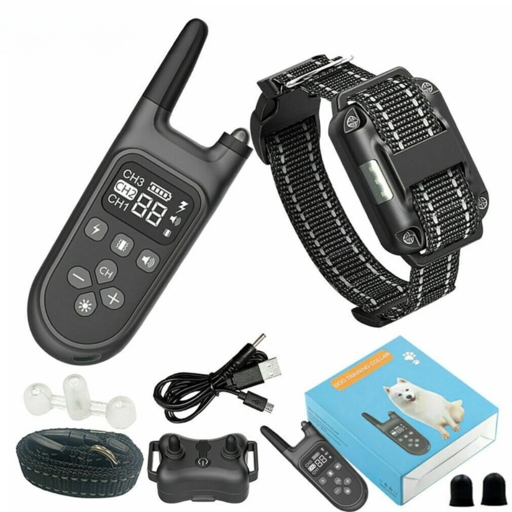 Black Remote Training Collar with Whistle, Anti-Bark Dog Training Device