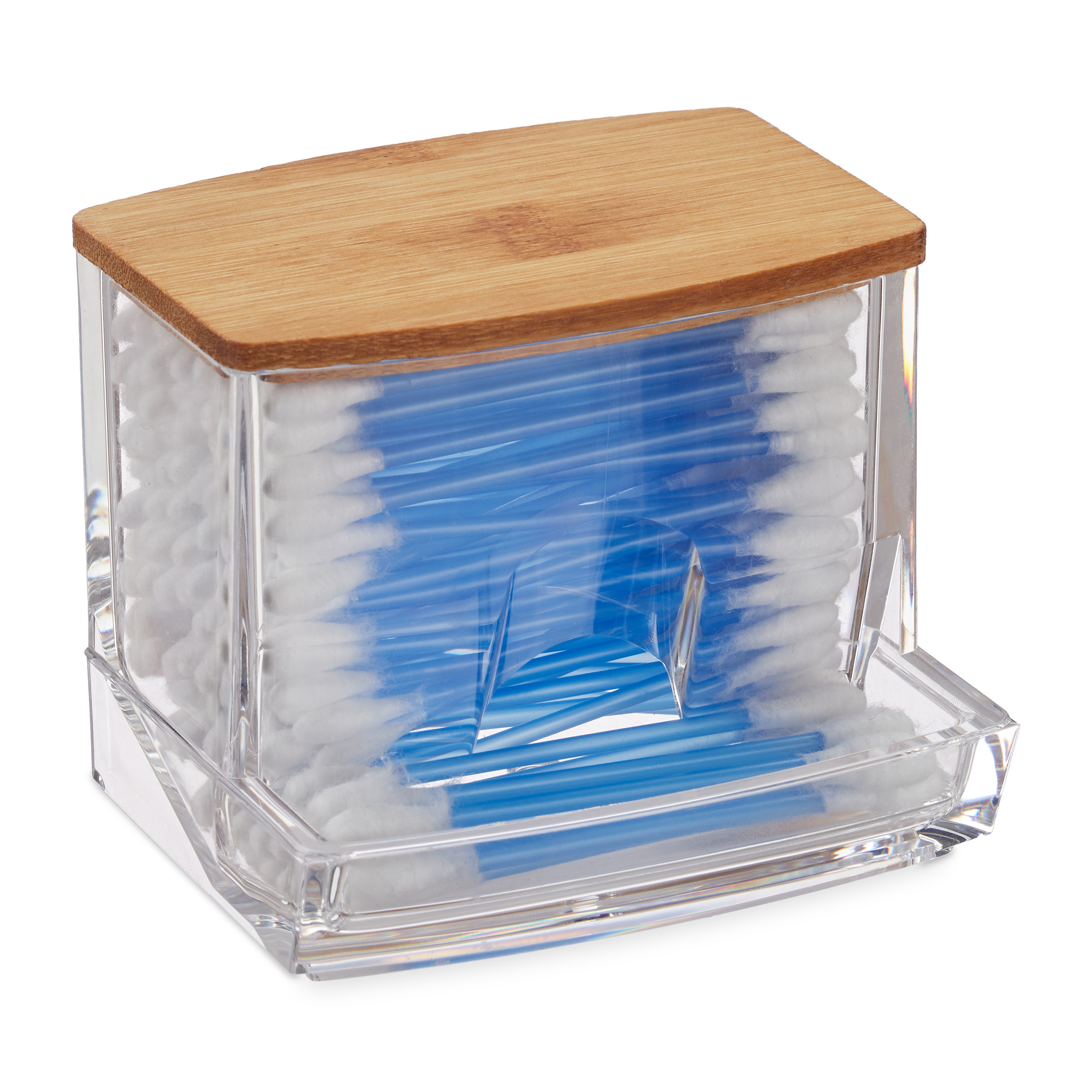 Image of Clear Acrylic Cotton Swab Box, 1, 10 X 9 X 8 Cm, Removable Lid, Dustproof And Washable, For Bathroom And Vanity, Cotton Swab Holder, Ear Swab Dispenser, Cosmetic Organizer, Relaxdays